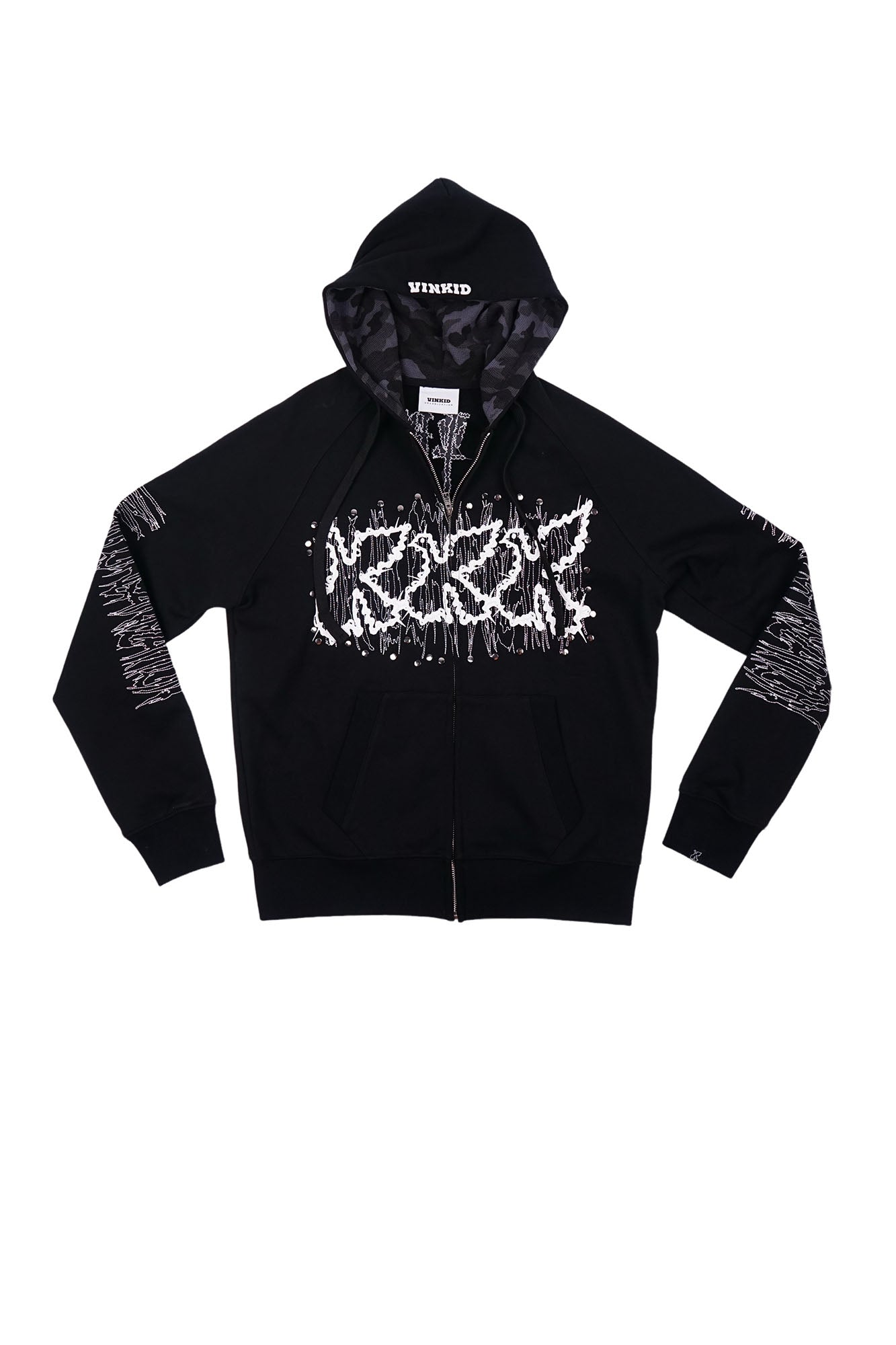 VINKID Dove Patch Chaos Stitch Zip-Up Hoodie