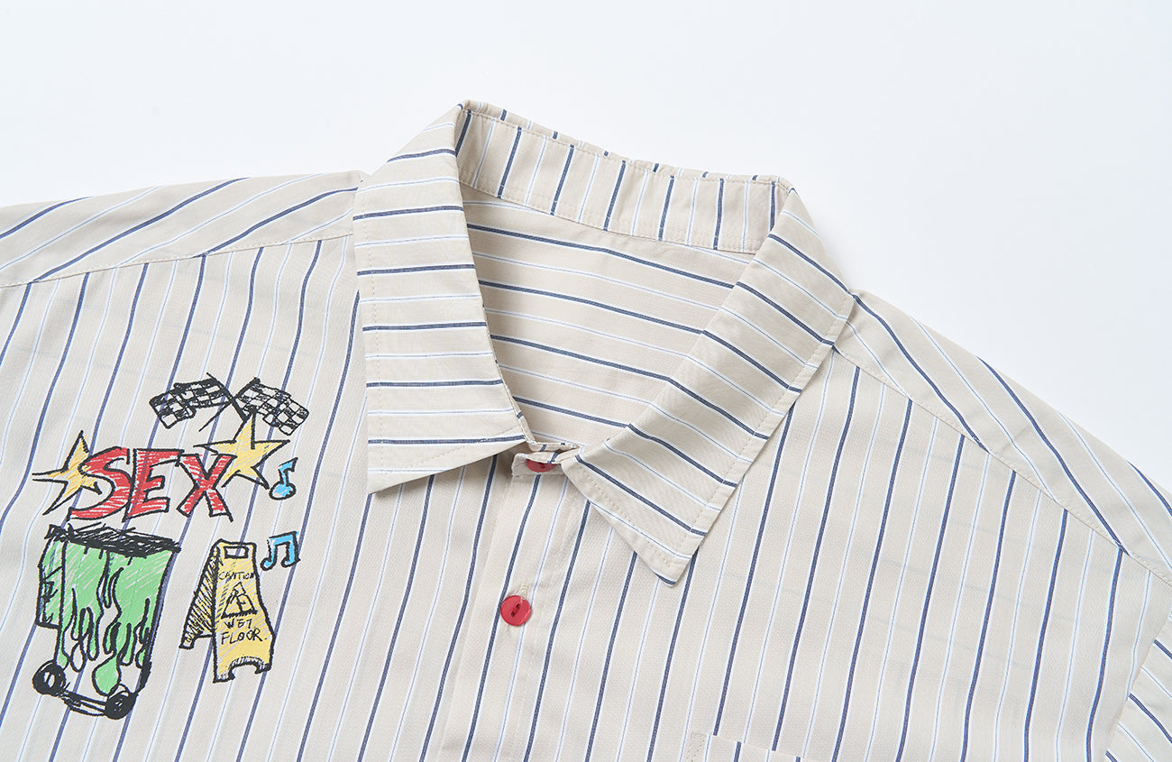 SAVAGEGROWTHWORLD Sketch Stripe Short Sleeve Shirt, premium urban and streetwear designers apparel on PROJECTISR.com, SAVAGEGROWTHWORLD