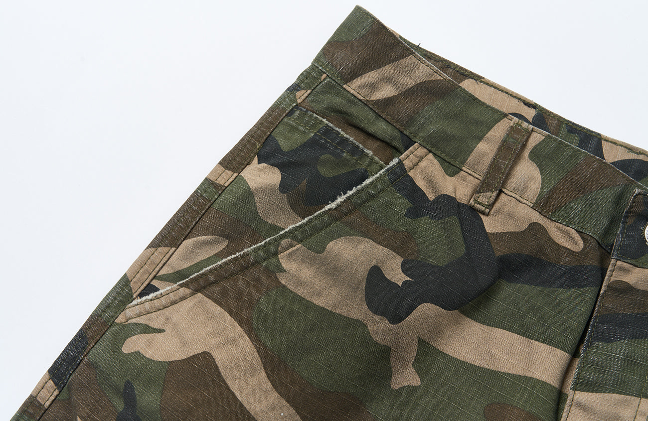 SAVAGEGROWTHWORLD Distressed Paint-Splatter Camo Shorts, premium urban and streetwear designers apparel on PROJECTISR.com, SAVAGEGROWTHWORLD