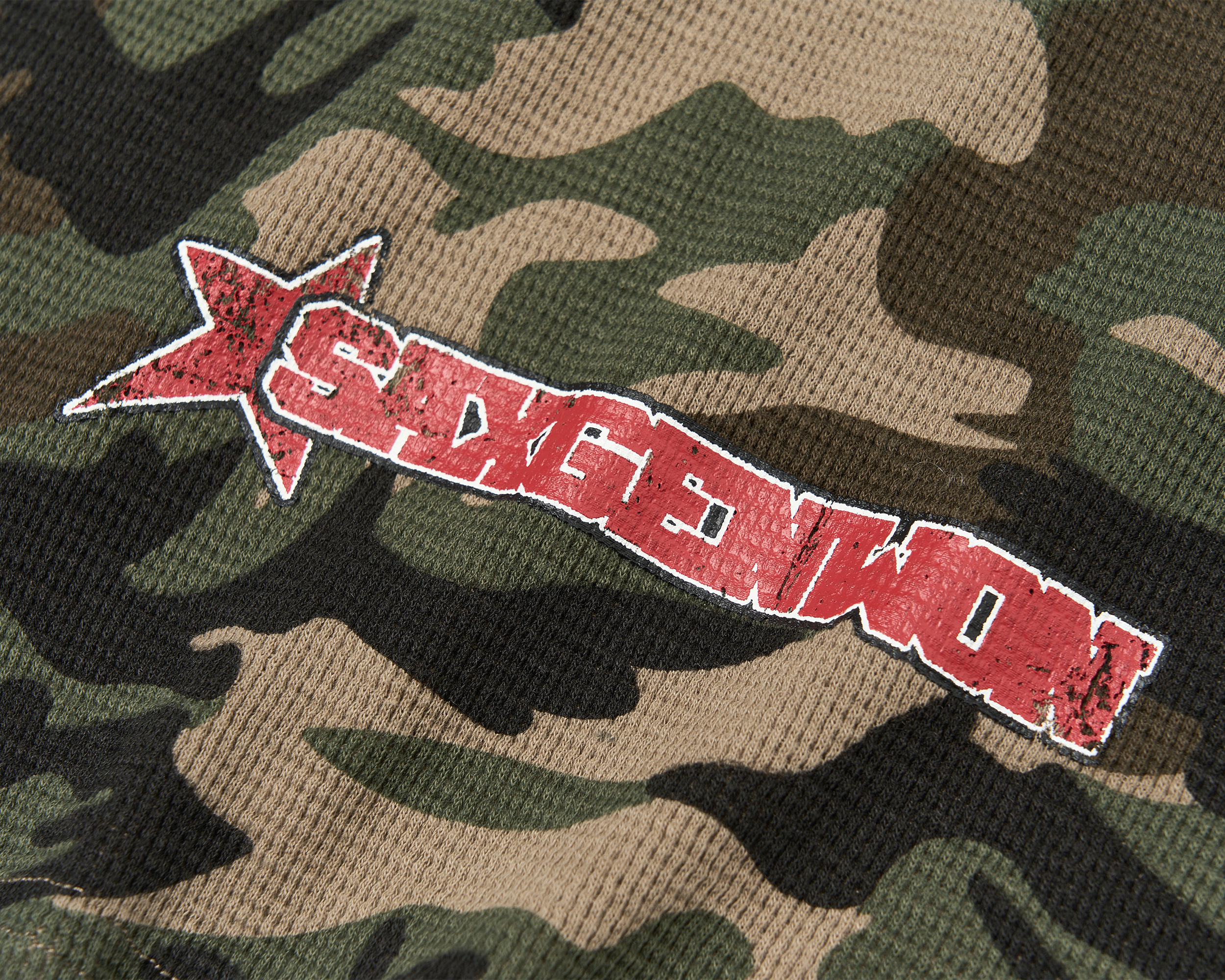 SAVAGEGROWTHWORLD Camo Waffle Knit Graphic Long-Sleeve Tee, premium urban and streetwear designers apparel on PROJECTISR.com, SAVAGEGROWTHWORLD