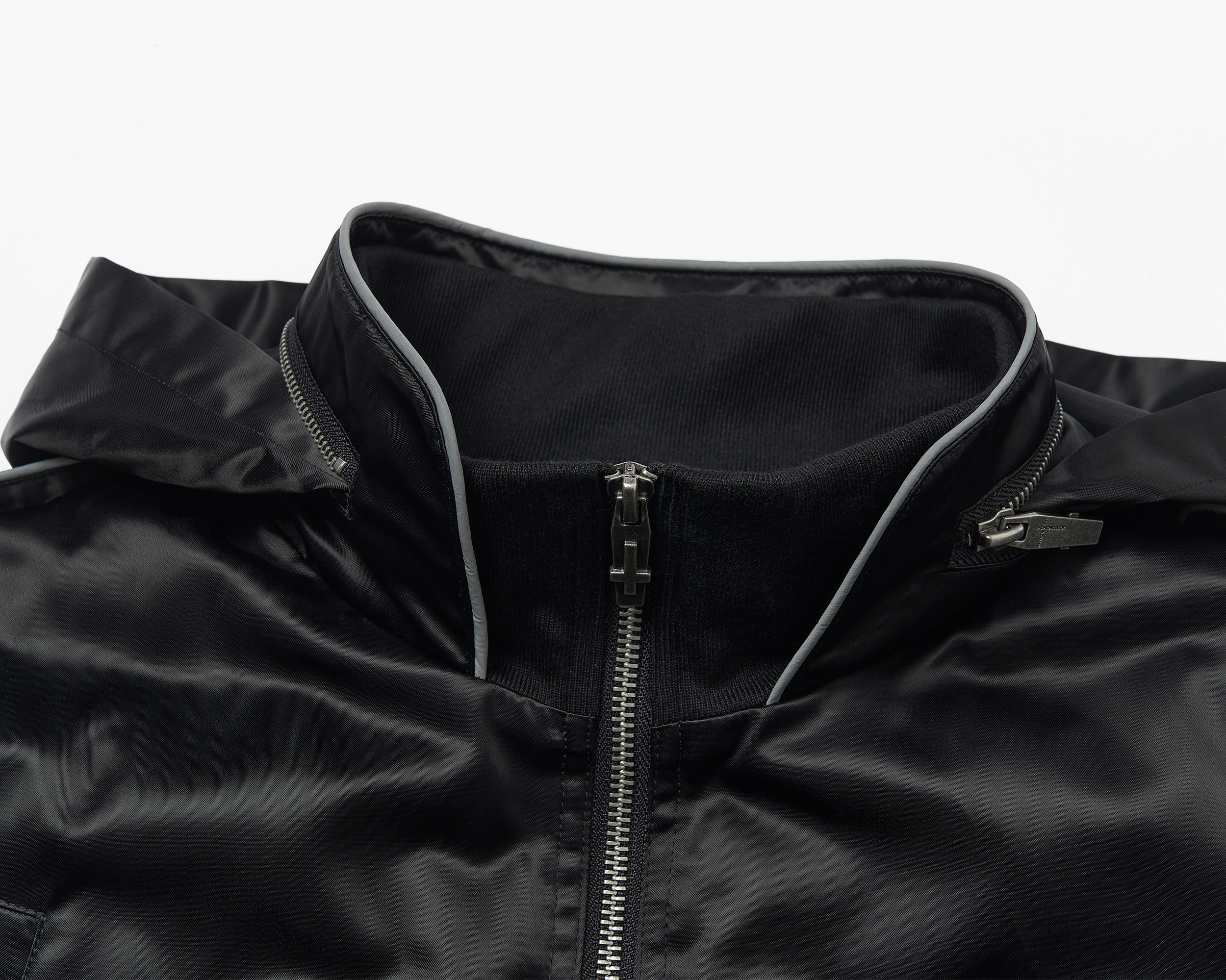 SAVAGEGROWTHWORLD Embroidered Ruched-Sleeve Reflective-Stripe Bomber, premium urban and streetwear designers apparel on PROJECTISR.com, SAVAGEGROWTHWORLD