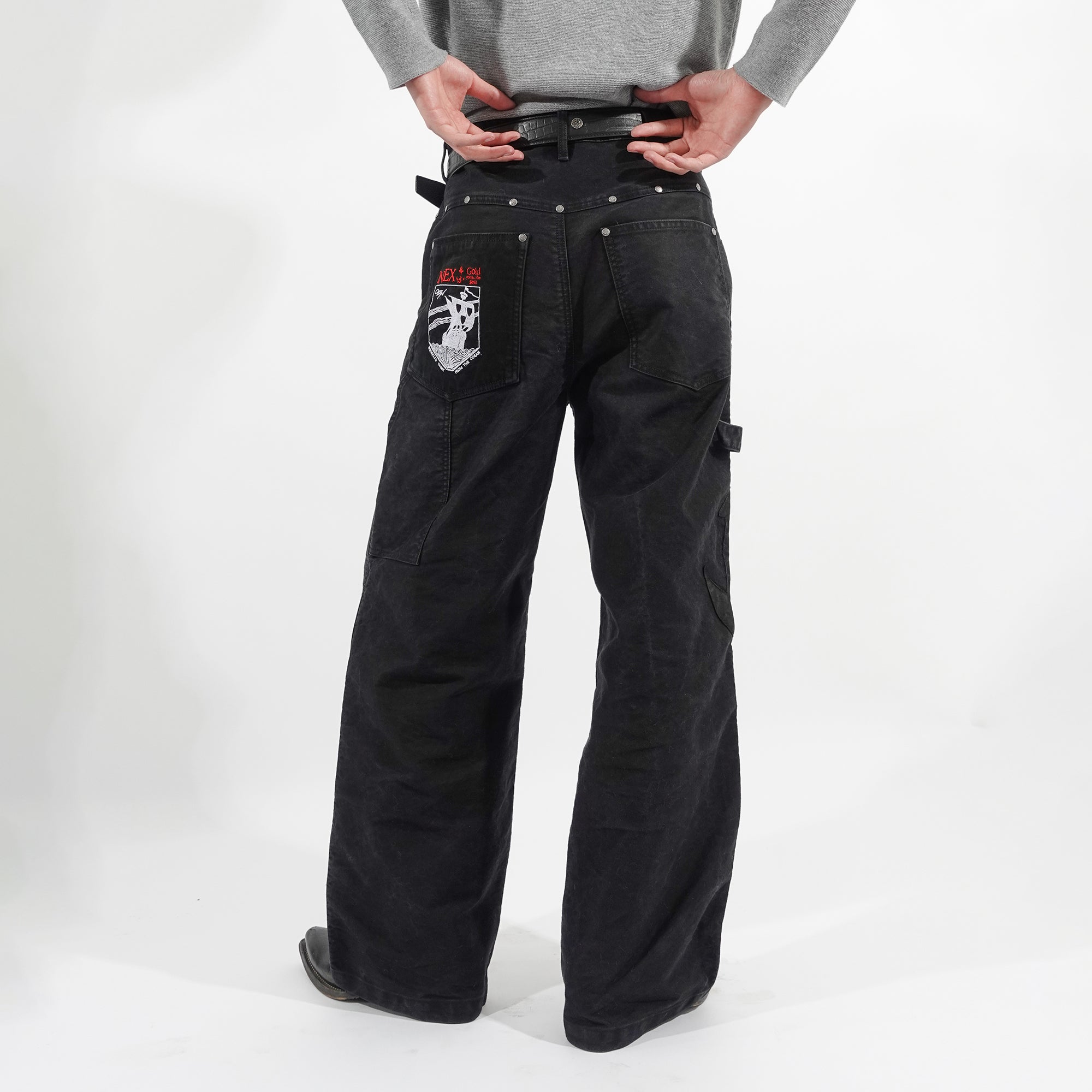 IN EXISTENCE Leather Splice Double-Knee Carpenter Pants