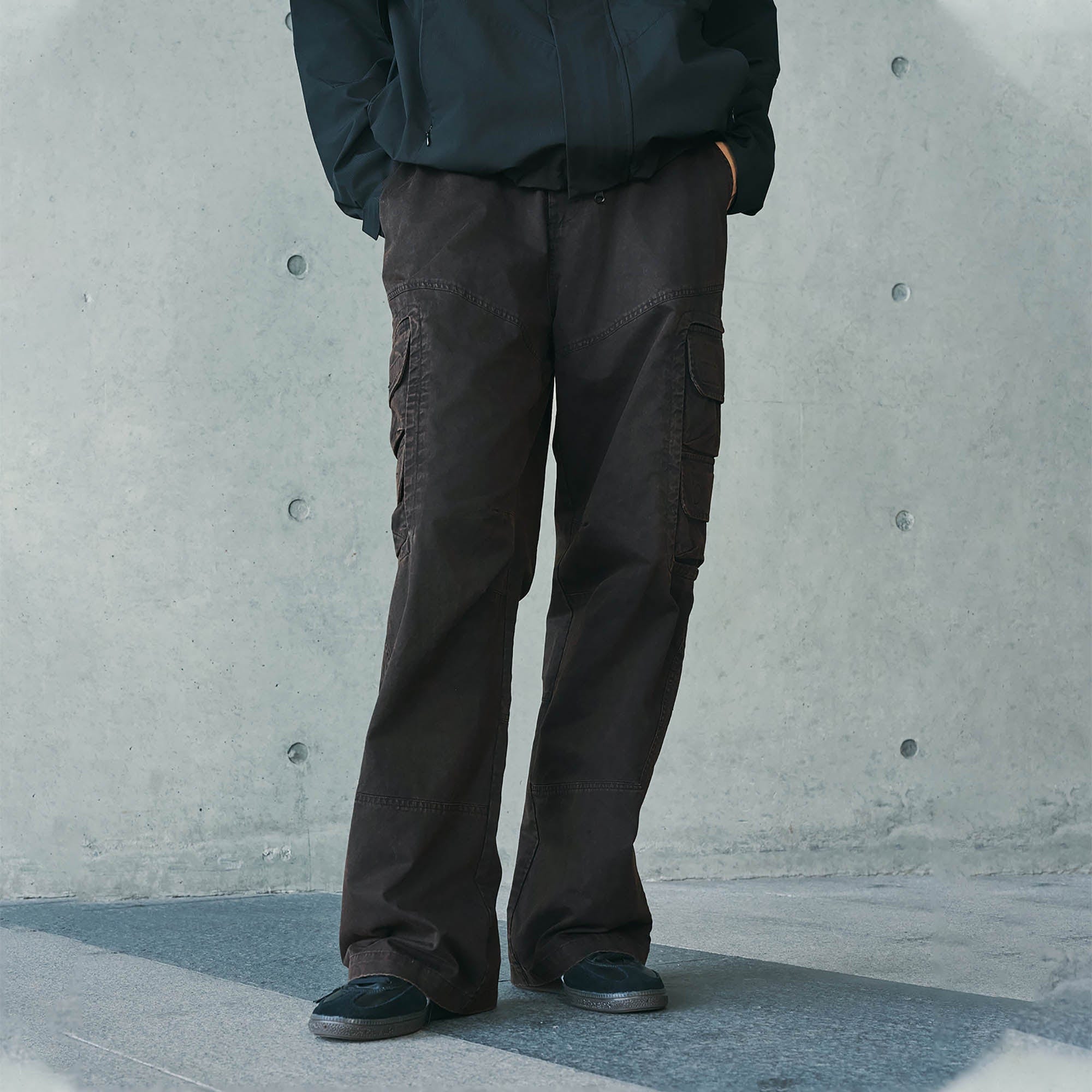 ENSHADOWER Distressed Multi-Pocket Crinkled Straight-Leg Jeans, premium urban and streetwear designers apparel on PROJECTISR.com, ENSHADOWER