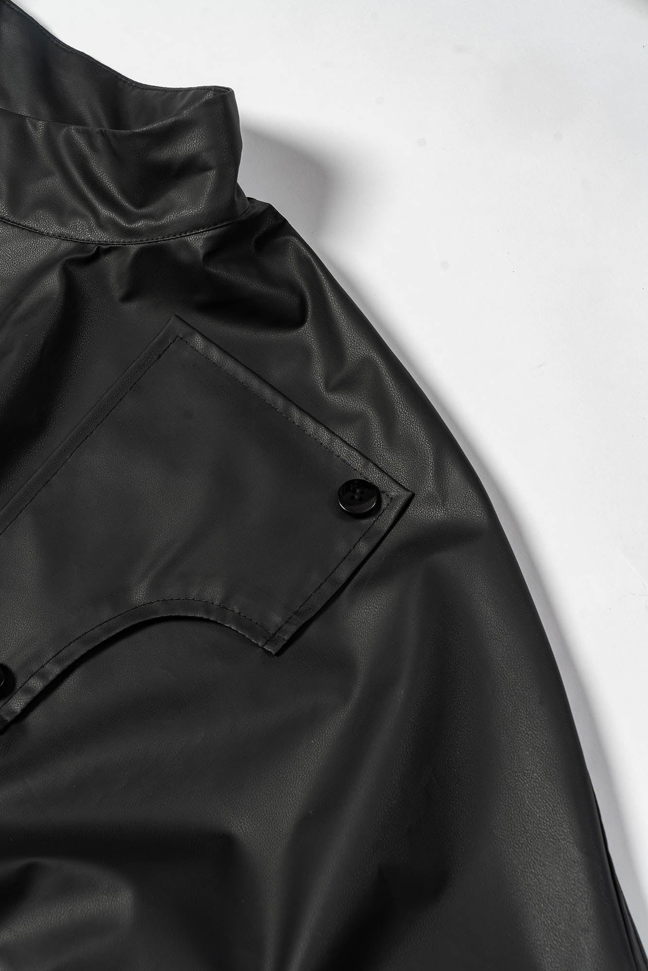 KADAKADA Asymmetrical Pleated Faux Leather Half Shirt, premium urban and streetwear designers apparel on PROJECTISR.com, KADAKADA