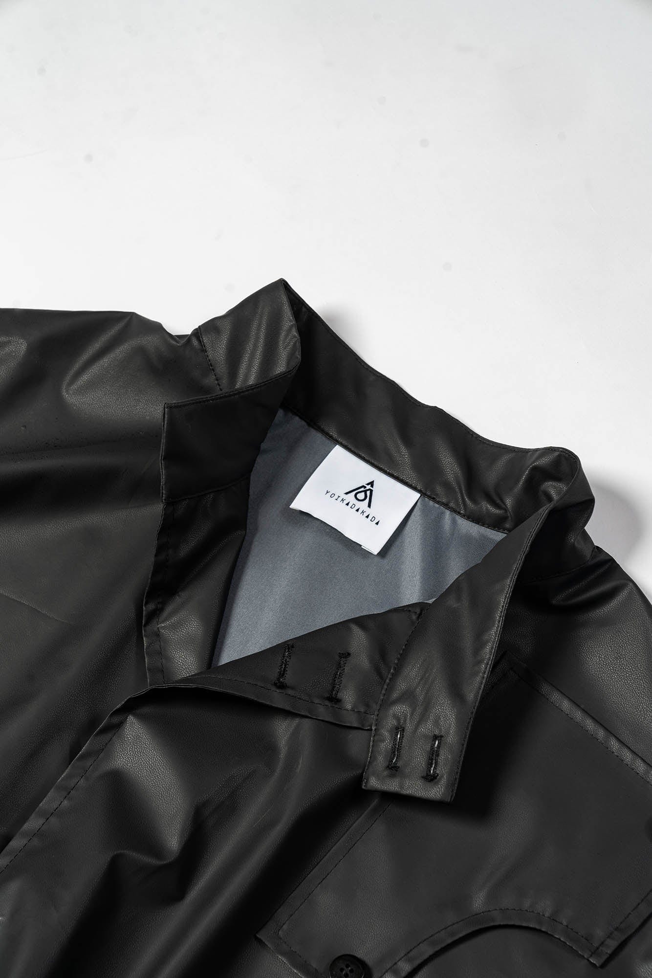 KADAKADA Asymmetrical Pleated Faux Leather Half Shirt, premium urban and streetwear designers apparel on PROJECTISR.com, KADAKADA