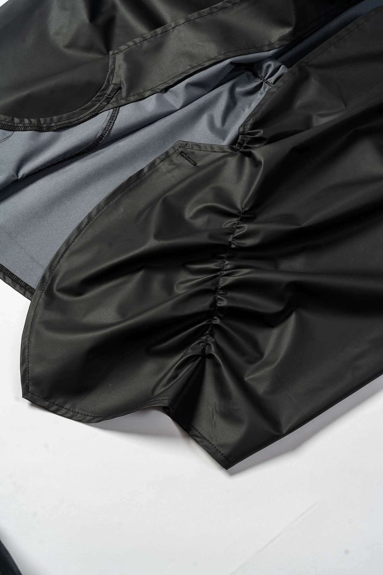 KADAKADA Asymmetrical Pleated Faux Leather Half Shirt, premium urban and streetwear designers apparel on PROJECTISR.com, KADAKADA