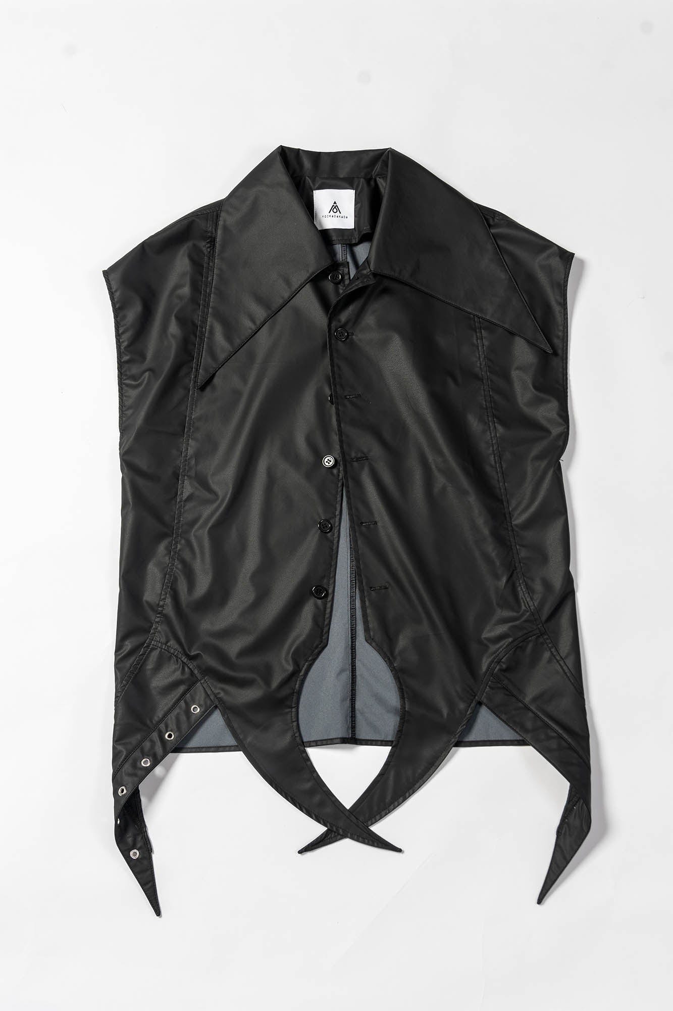 KADAKADA Pointed Hem Faux Leather Vest, premium urban and streetwear designers apparel on PROJECTISR.com, KADAKADA