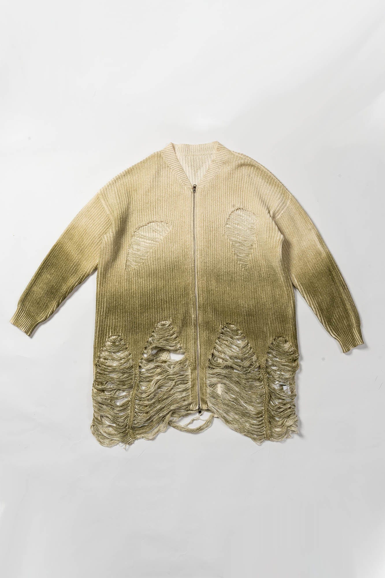 KADAKADA Heavily Distressed Gradient Long Knit Cardigan, premium urban and streetwear designers apparel on PROJECTISR.com, KADAKADA