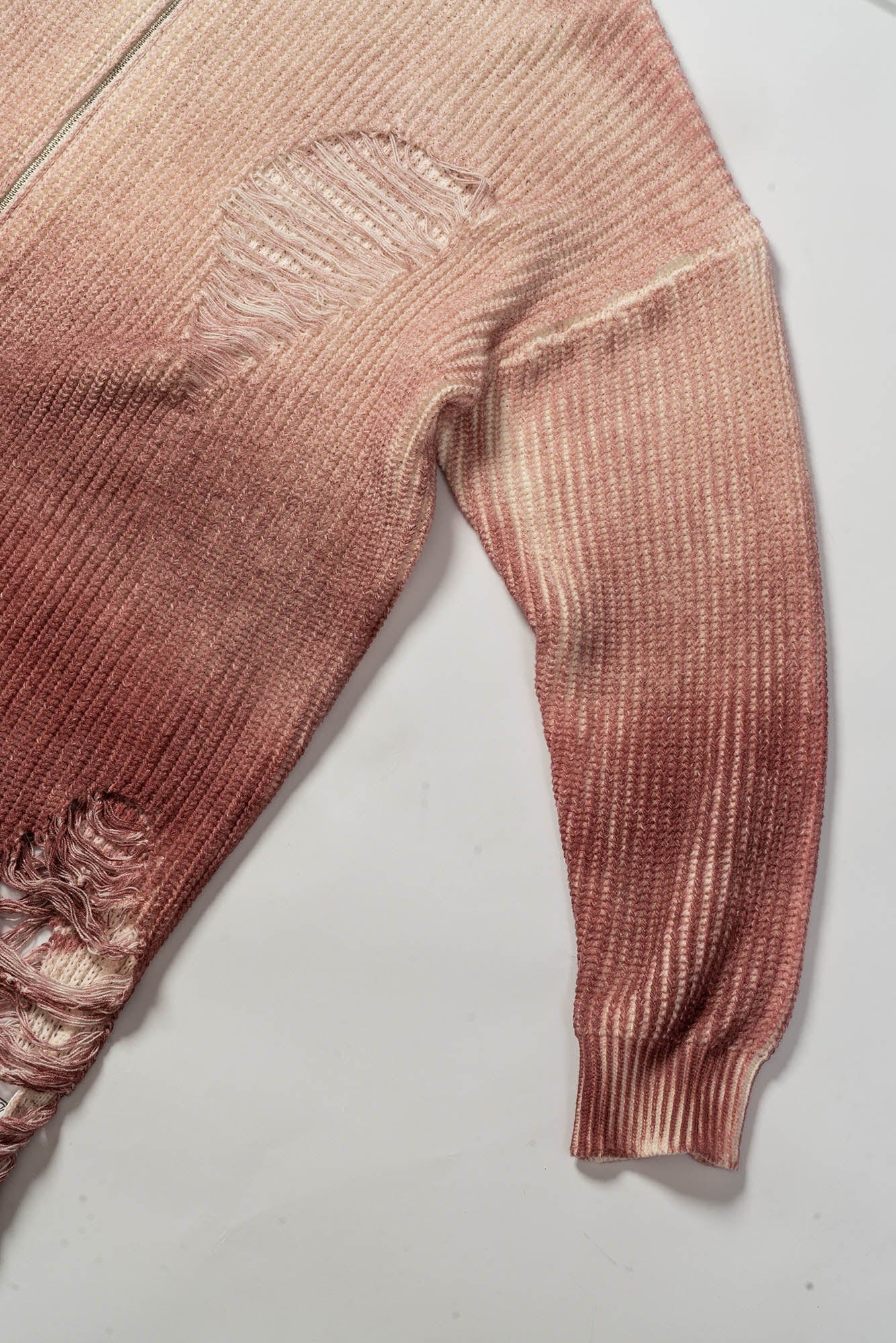 KADAKADA Heavily Distressed Gradient Long Knit Cardigan, premium urban and streetwear designers apparel on PROJECTISR.com, KADAKADA