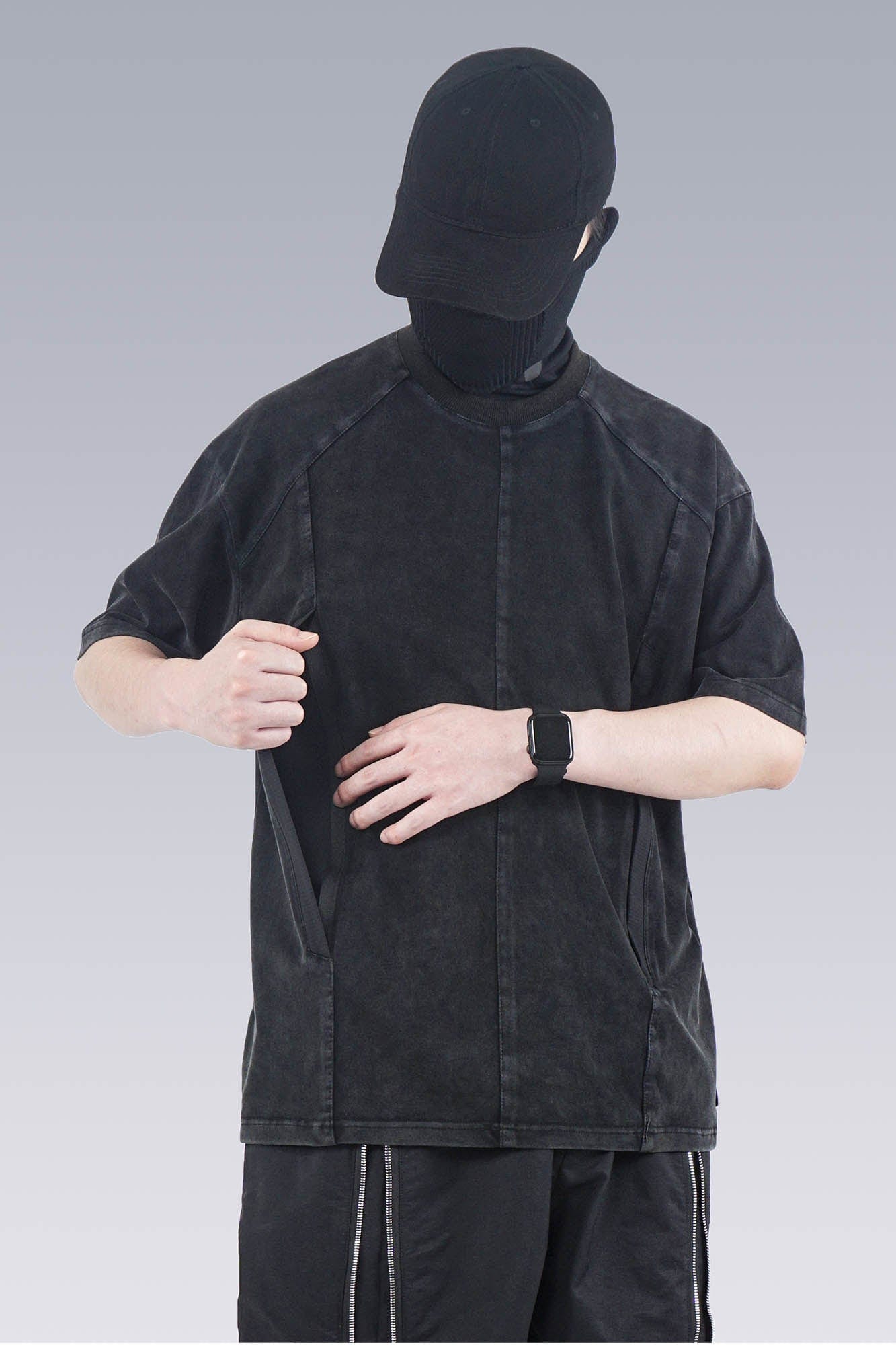 SILENSTORM Washed Paneled Side Pocket T-Shirt, premium urban and streetwear designers apparel on PROJECTISR.com, SILENSTORM