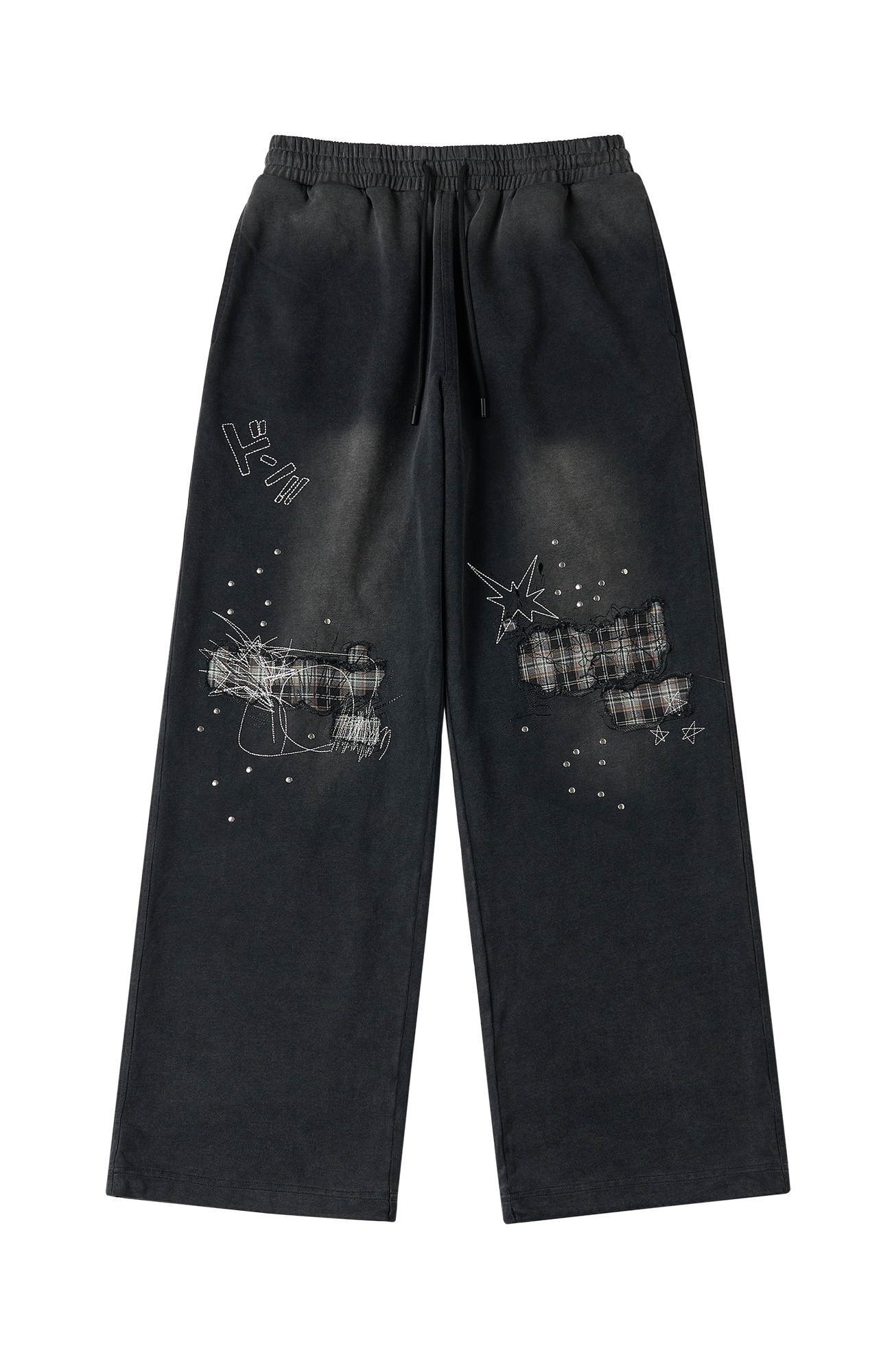 SAVAGEGROWTHWORLD Studded Plaid Panel Sweatpants