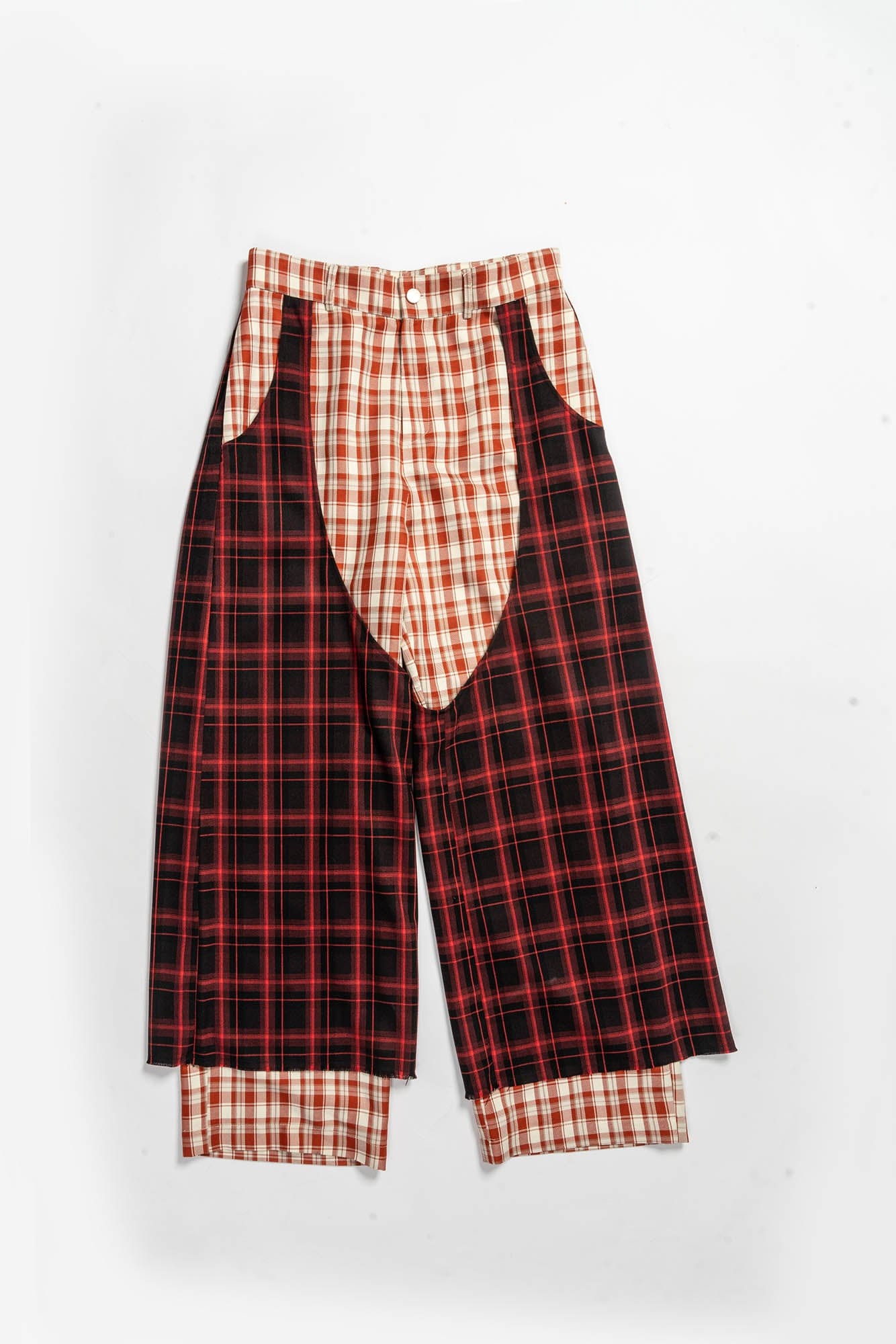 KADAKADA Double Layer Plaid Wide-Leg Pants, premium urban and streetwear designers apparel on PROJECTISR.com, KADAKADA