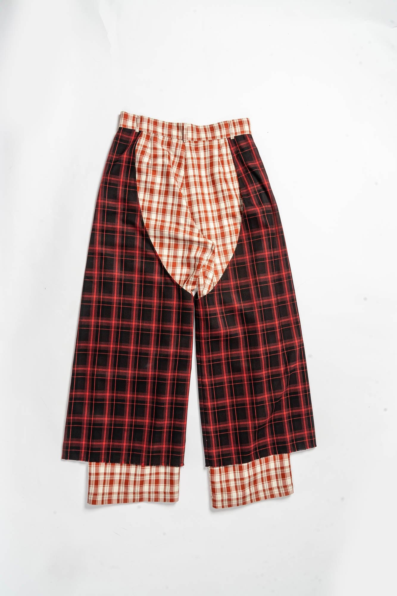 KADAKADA Double Layer Plaid Wide-Leg Pants, premium urban and streetwear designers apparel on PROJECTISR.com, KADAKADA