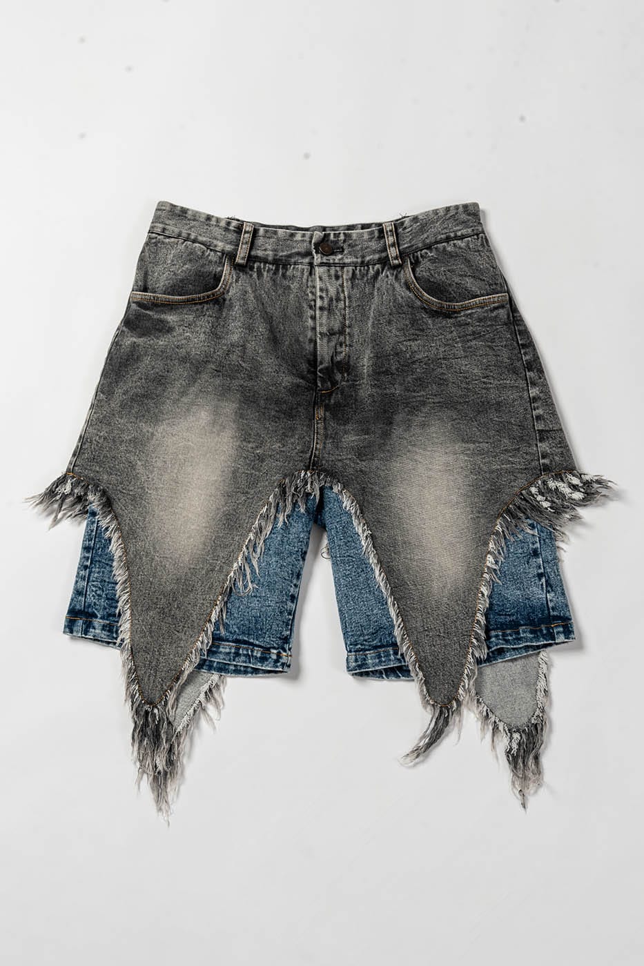 KADAKADA Washed Double-Layer Raw-Edge Shorts, premium urban and streetwear designers apparel on PROJECTISR.com, KADAKADA
