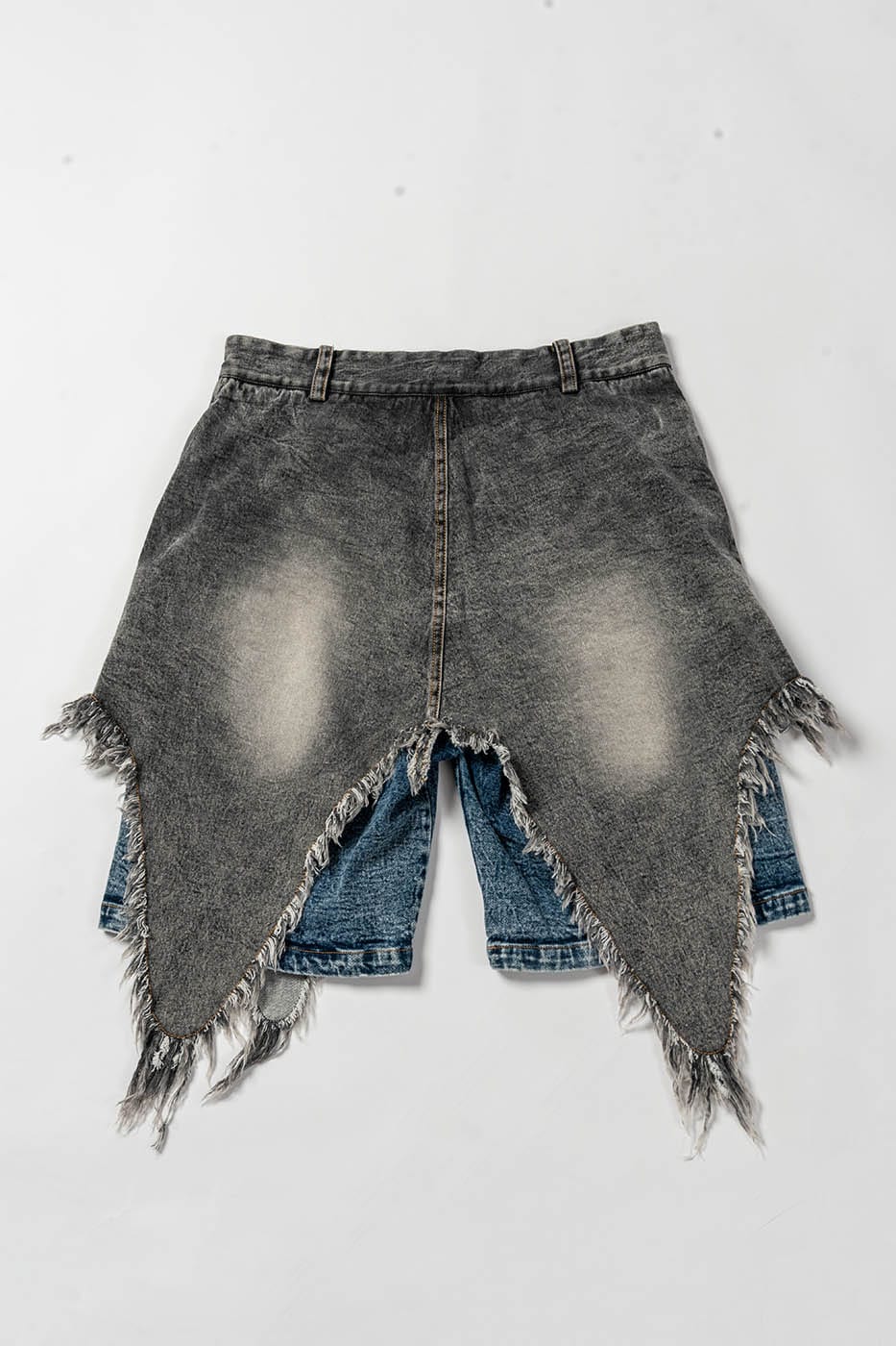 KADAKADA Washed Double-Layer Raw-Edge Shorts, premium urban and streetwear designers apparel on PROJECTISR.com, KADAKADA