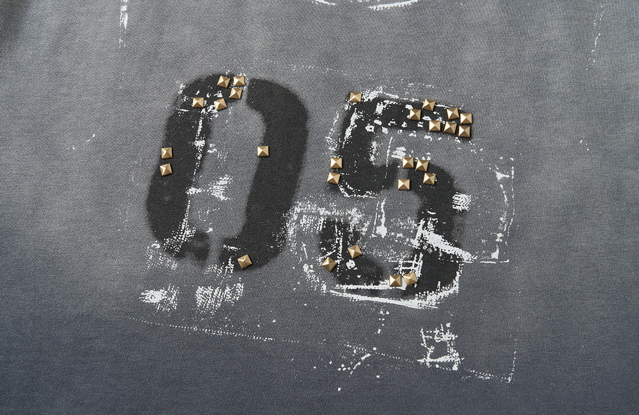 SAVAGEGROWTHWORLD Studded Distressed Graphic T-Shirt
