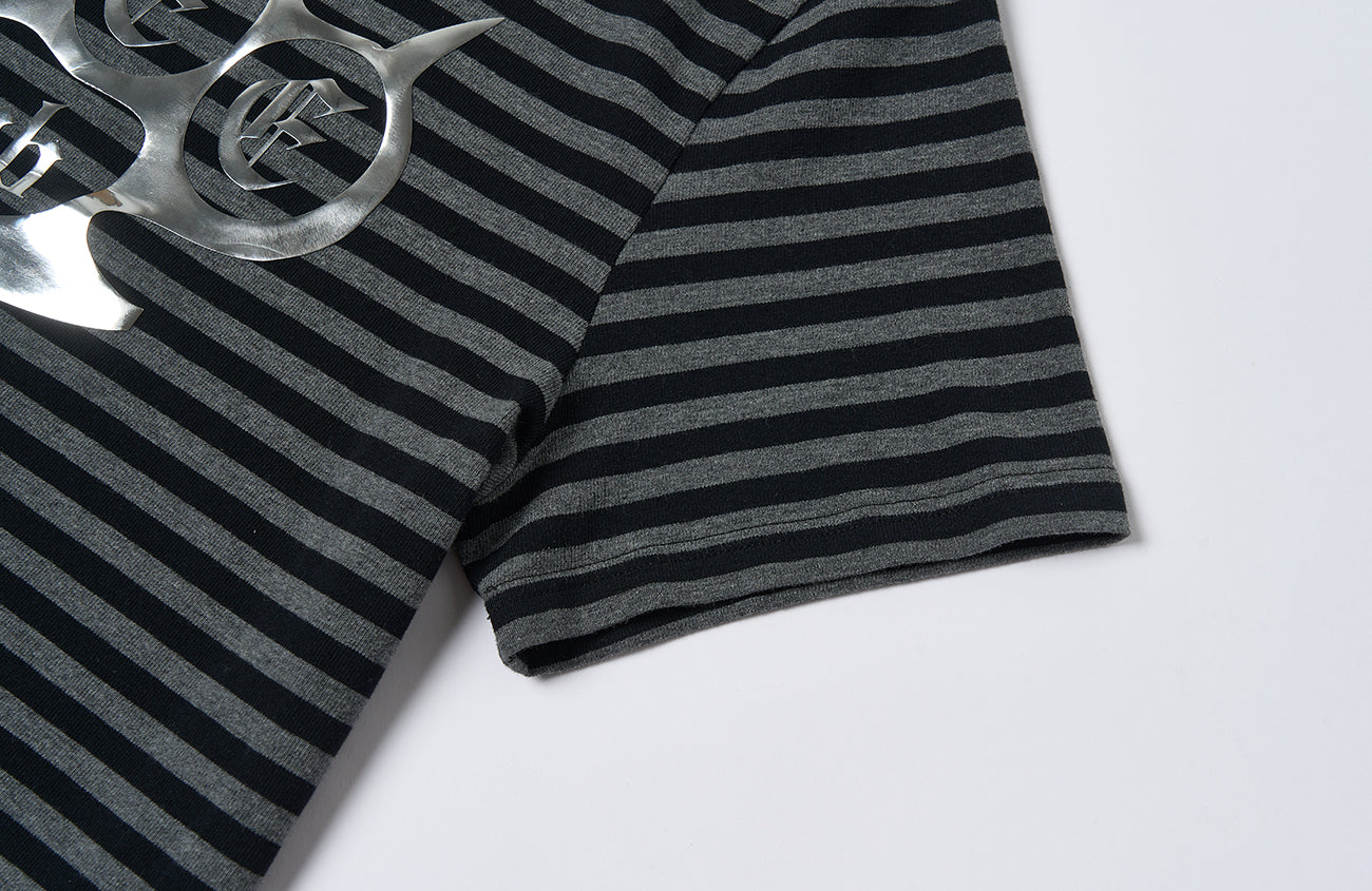 SAVAGEGROWTHWORLD Silver Foil Graphic Stripe T-Shirt