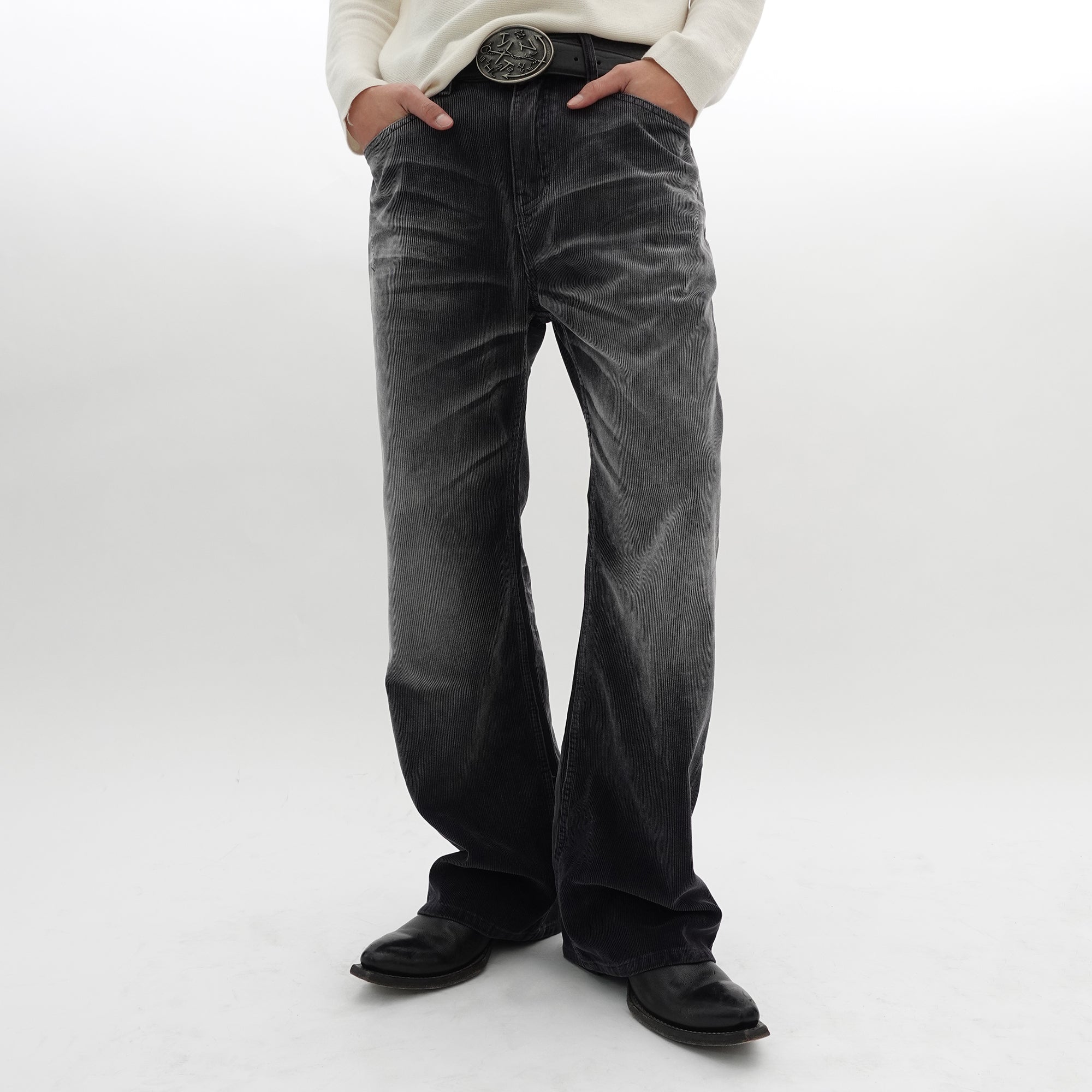 IN EXISTENCE Star Embroidered Corduroy Flare Jeans, premium urban and streetwear designers apparel on PROJECTISR.com, IN EXISTENCE