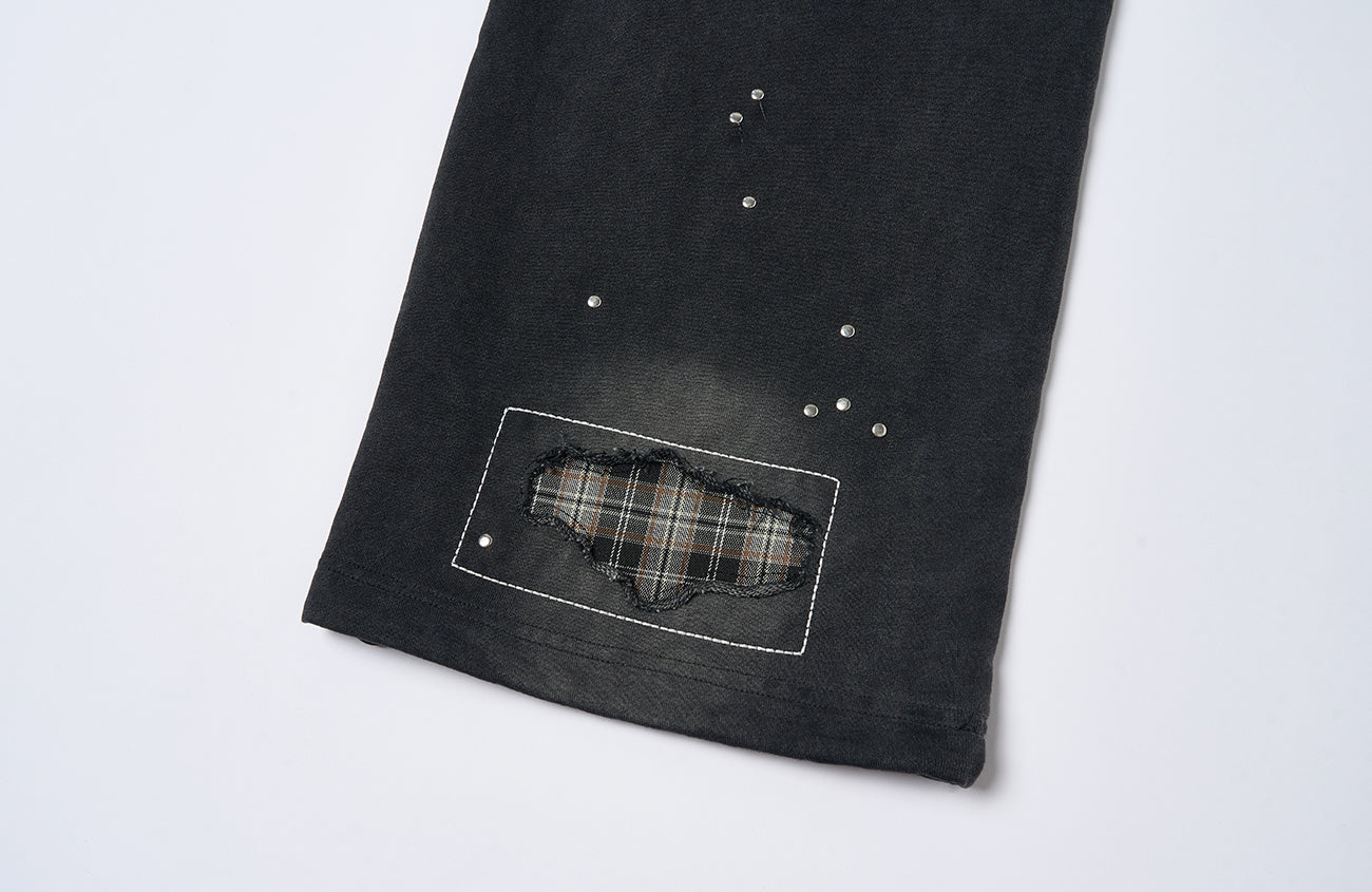 SAVAGEGROWTHWORLD Studded Plaid Panel Sweatpants