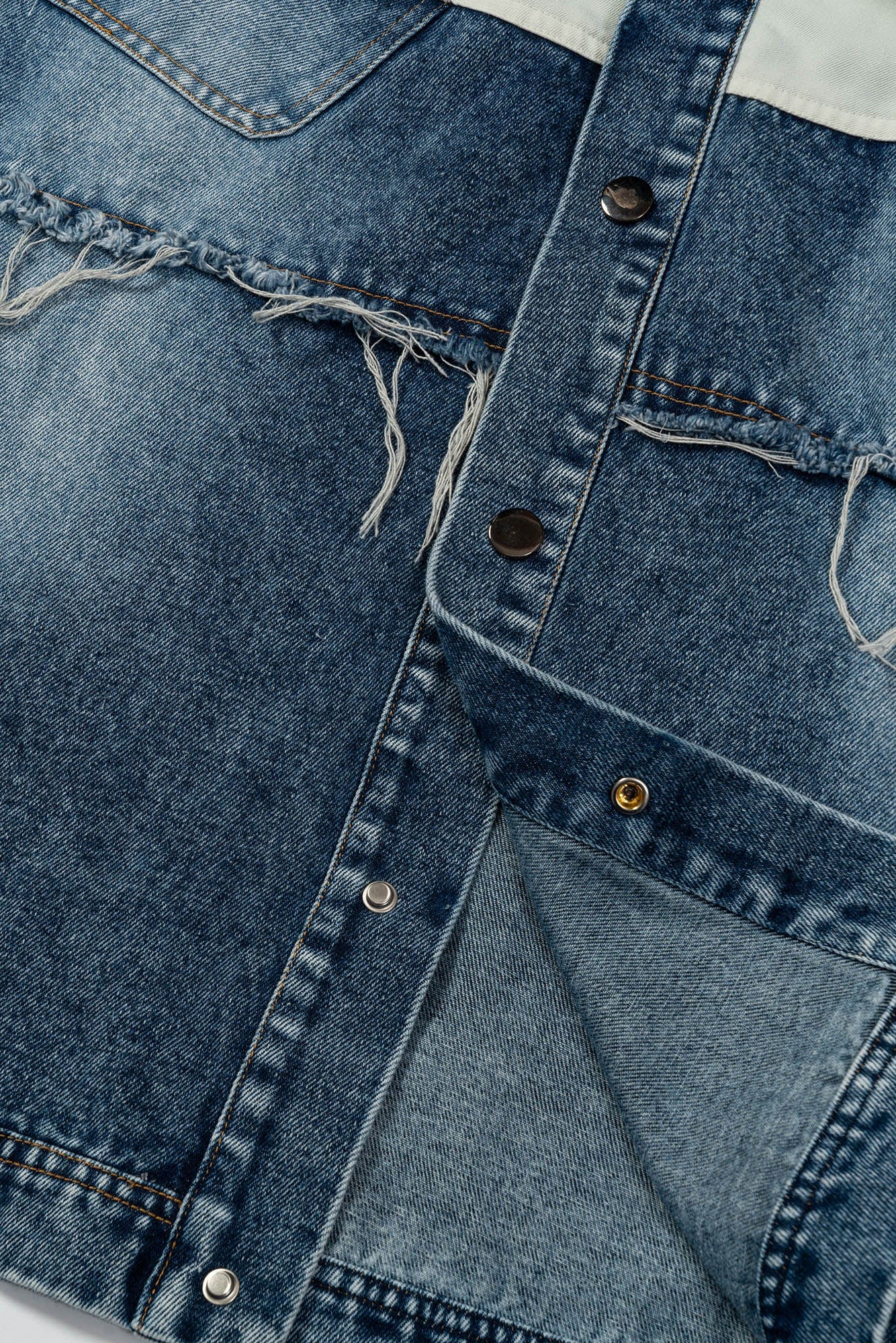 KADAKADA Frayed Layered Patchwork Oversized Denim Jacket, premium urban and streetwear designers apparel on PROJECTISR.com, KADAKADA