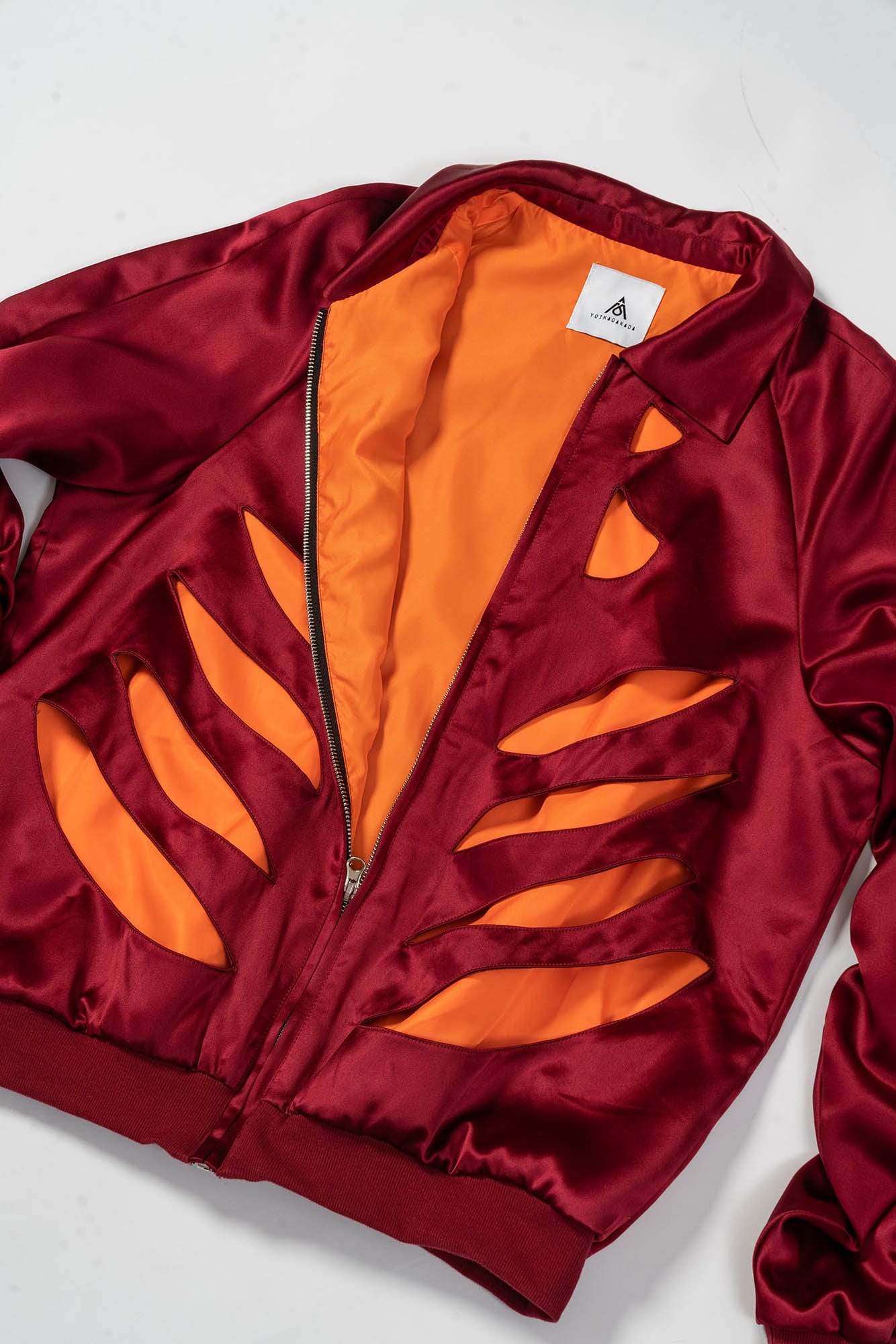 KADAKADA Skeleton Cut-Out Satin Bomber Jacket, premium urban and streetwear designers apparel on PROJECTISR.com, KADAKADA