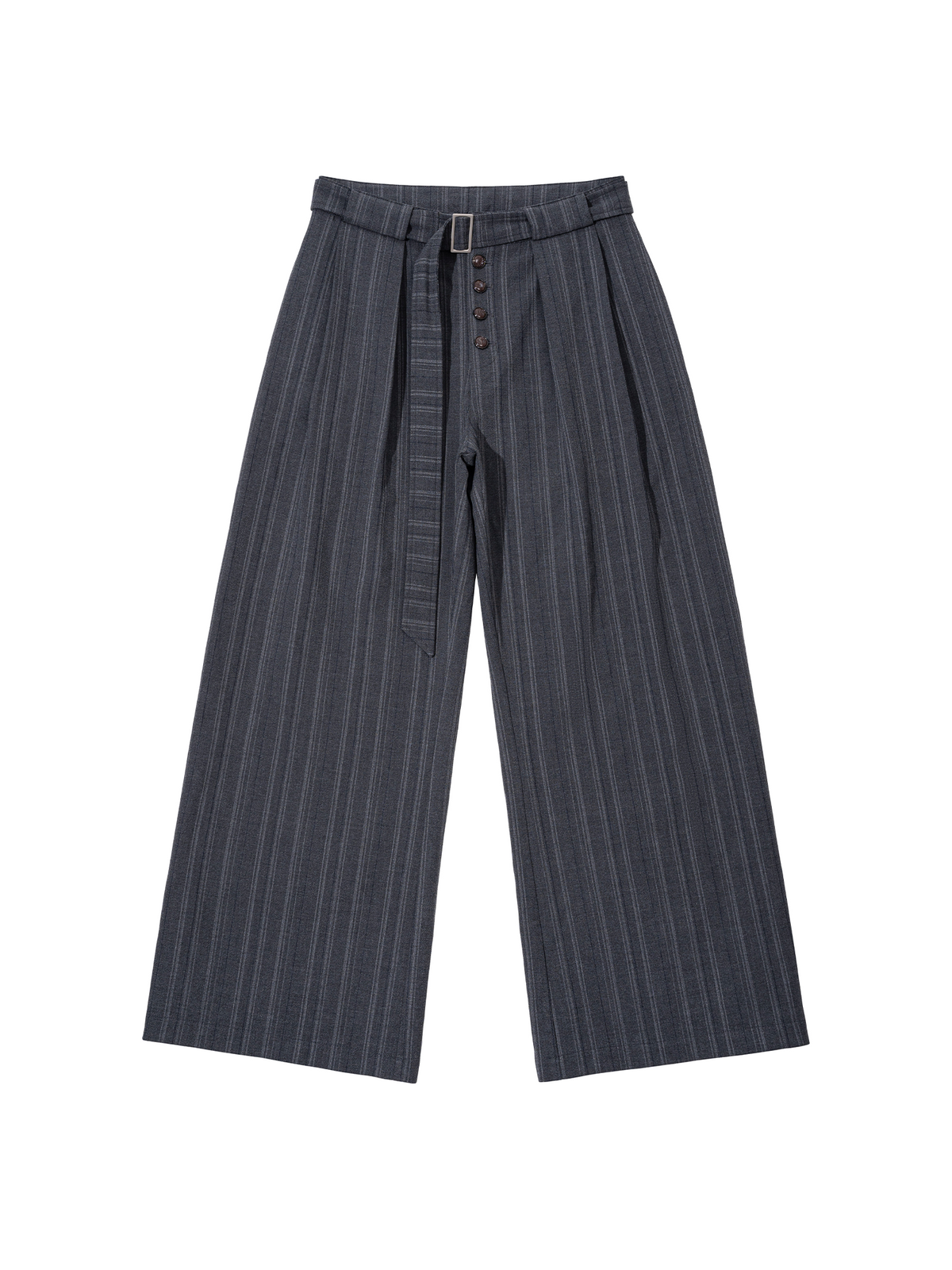 CATSSTAC Striped Belted Button Fly Wide-Leg Trousers