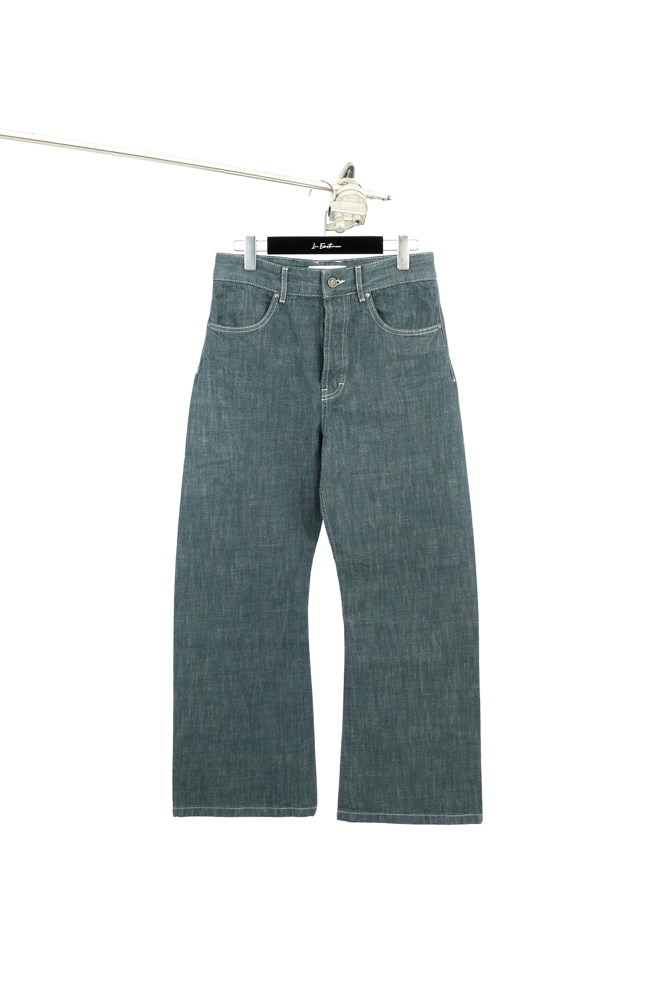 IN EXISTENCE Stitched Back-Belt Curved-Leg Jeans, premium urban and streetwear designers apparel on PROJECTISR.com, IN EXISTENCE