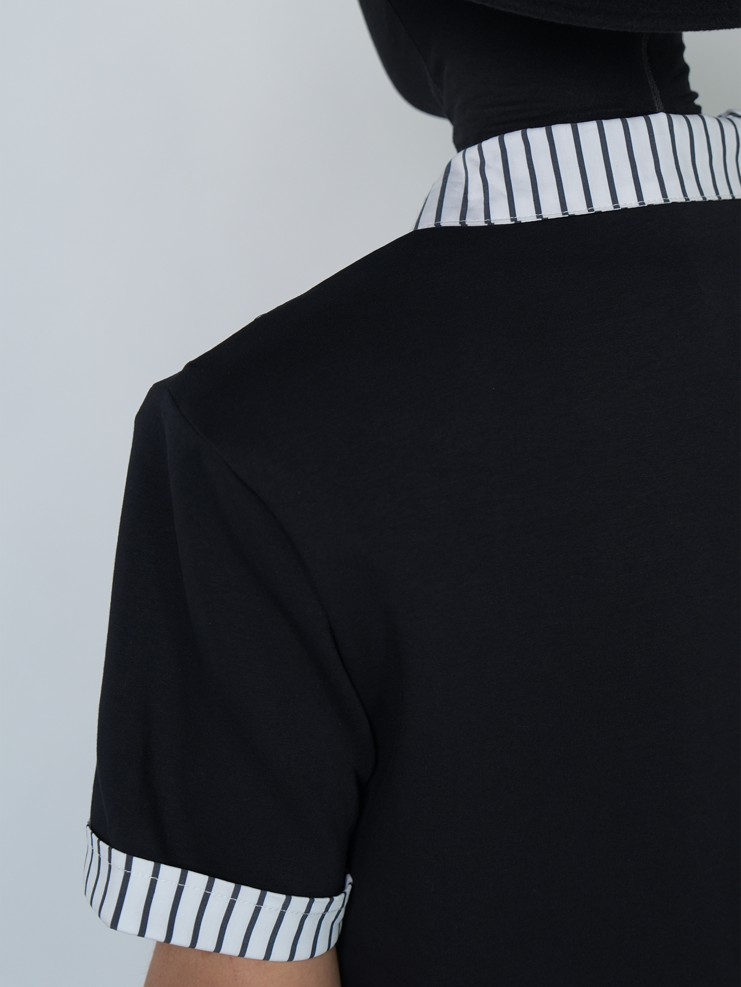 VE2 Deconstructed Striped Spliced Polo Tee
