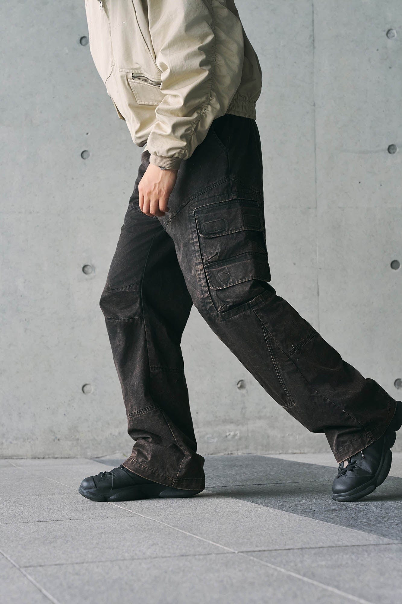 ENSHADOWER Distressed Multi-Pocket Crinkled Straight-Leg Jeans, premium urban and streetwear designers apparel on PROJECTISR.com, ENSHADOWER