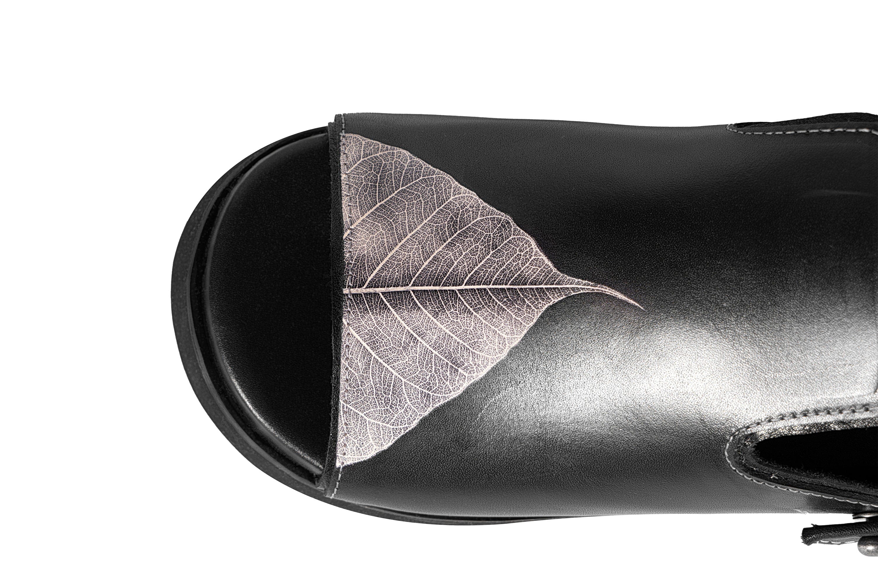 REWRITE Leaf Cowhide Sandals Black, premium urban and streetwear designers apparel on PROJECTISR.com, REWRITE