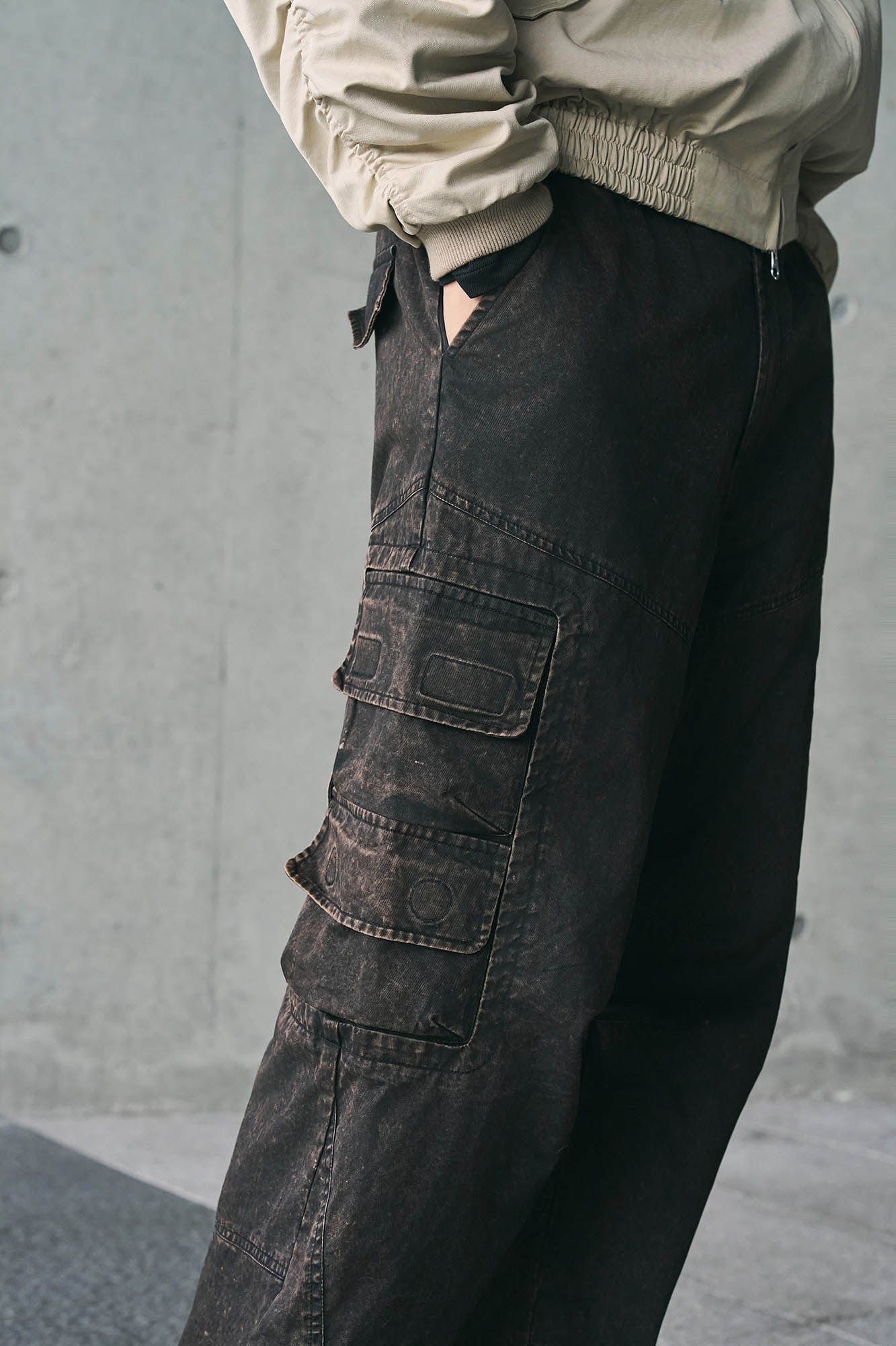 ENSHADOWER Distressed Multi-Pocket Crinkled Straight-Leg Jeans, premium urban and streetwear designers apparel on PROJECTISR.com, ENSHADOWER