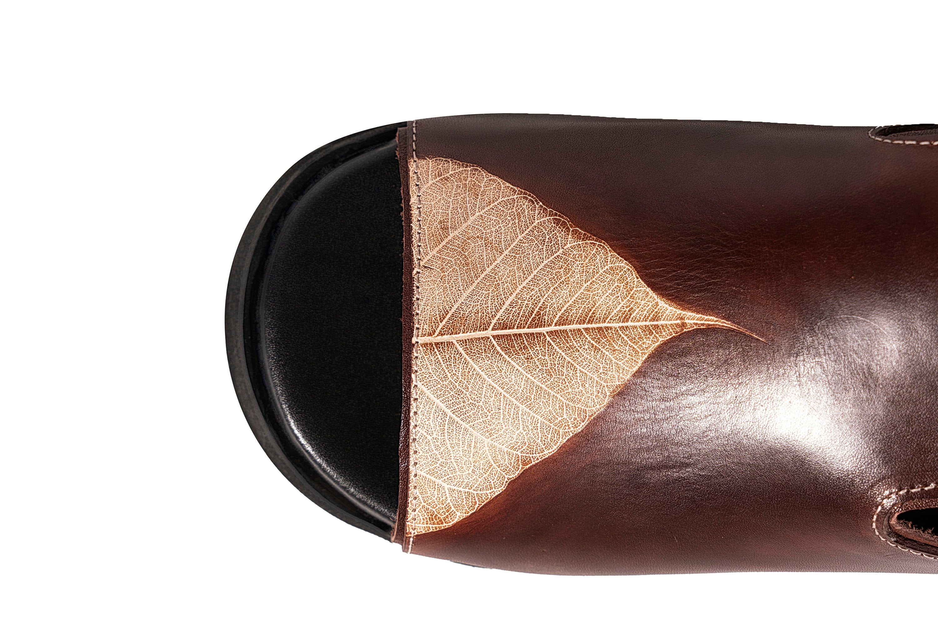 REWRITE Leaf Cowhide Sandals Brown, premium urban and streetwear designers apparel on PROJECTISR.com, REWRITE