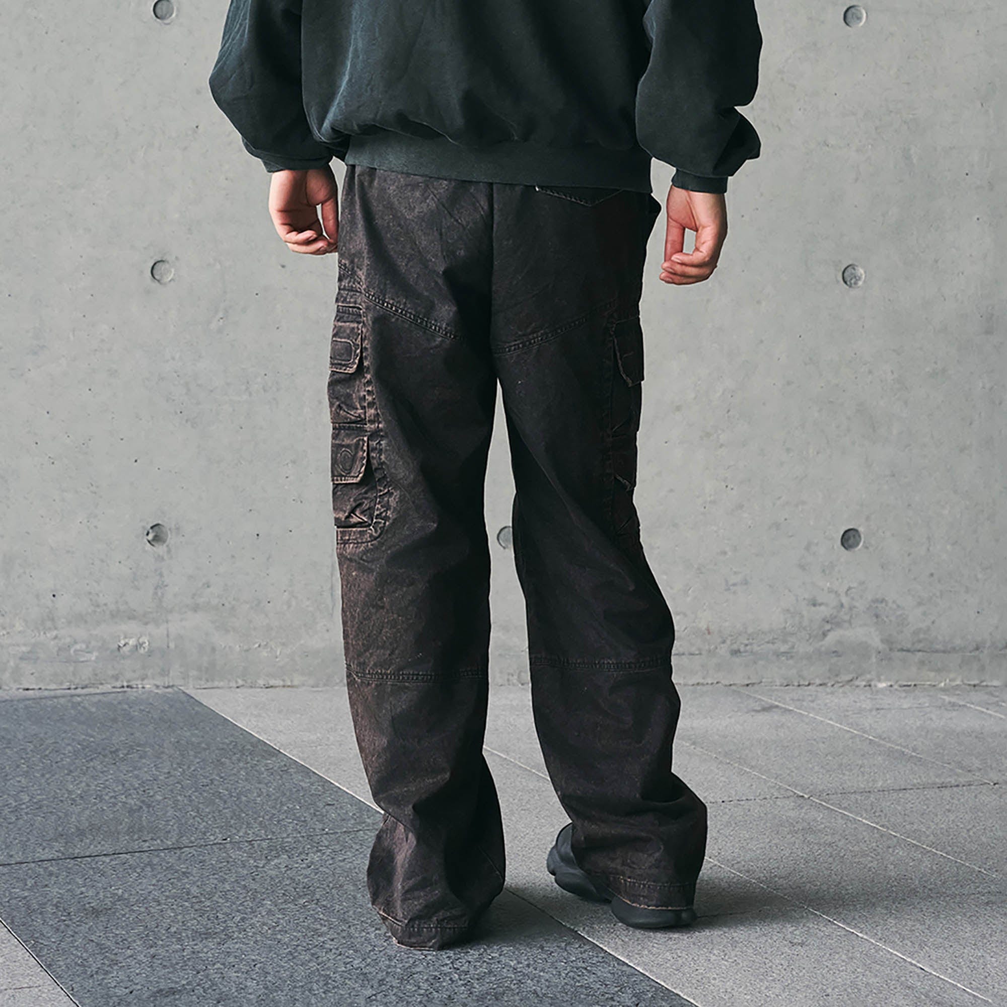 ENSHADOWER Distressed Multi-Pocket Crinkled Straight-Leg Jeans, premium urban and streetwear designers apparel on PROJECTISR.com, ENSHADOWER
