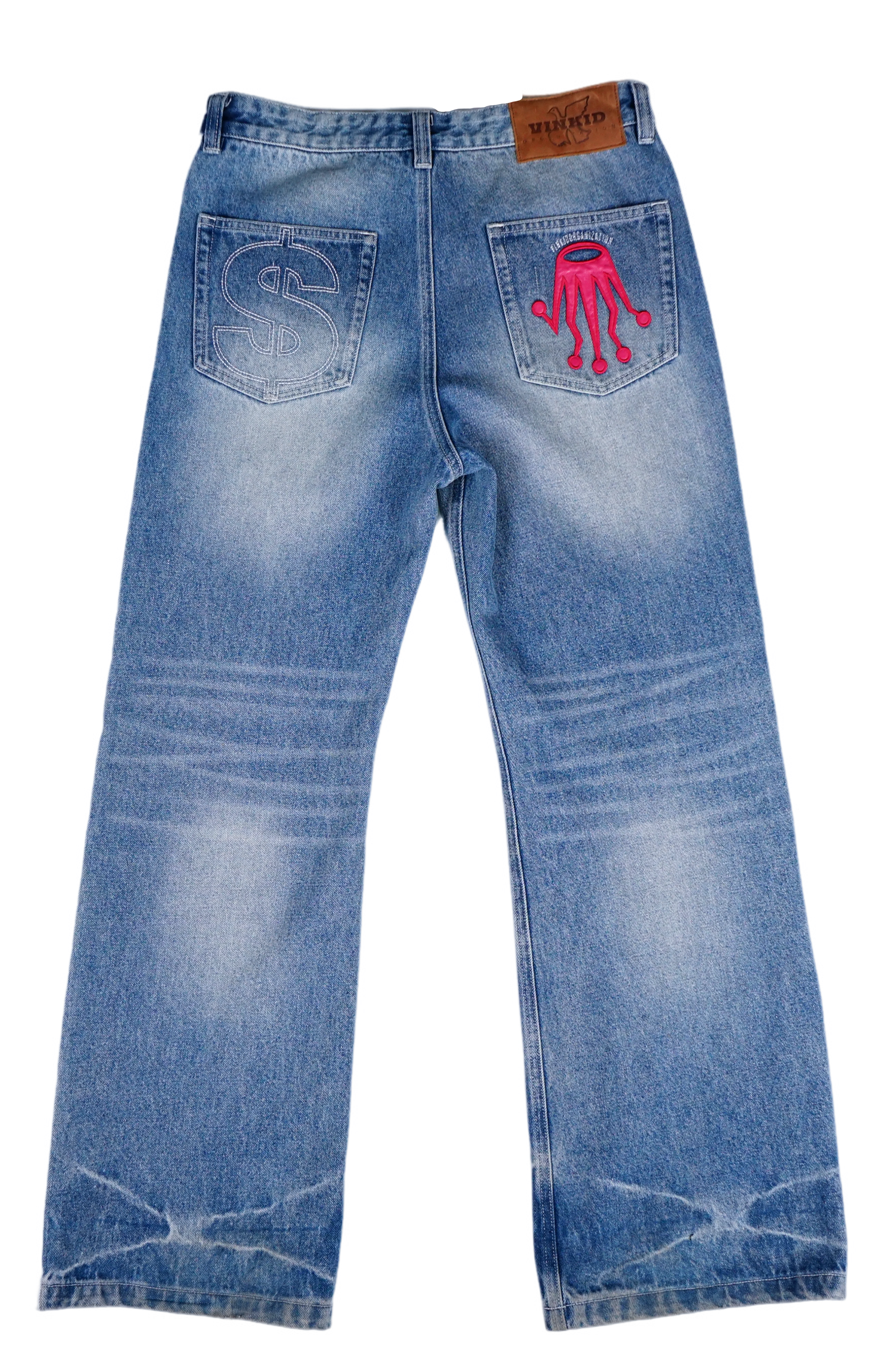 VINKID Washed Contrats Graphic Straight-Leg Jeans