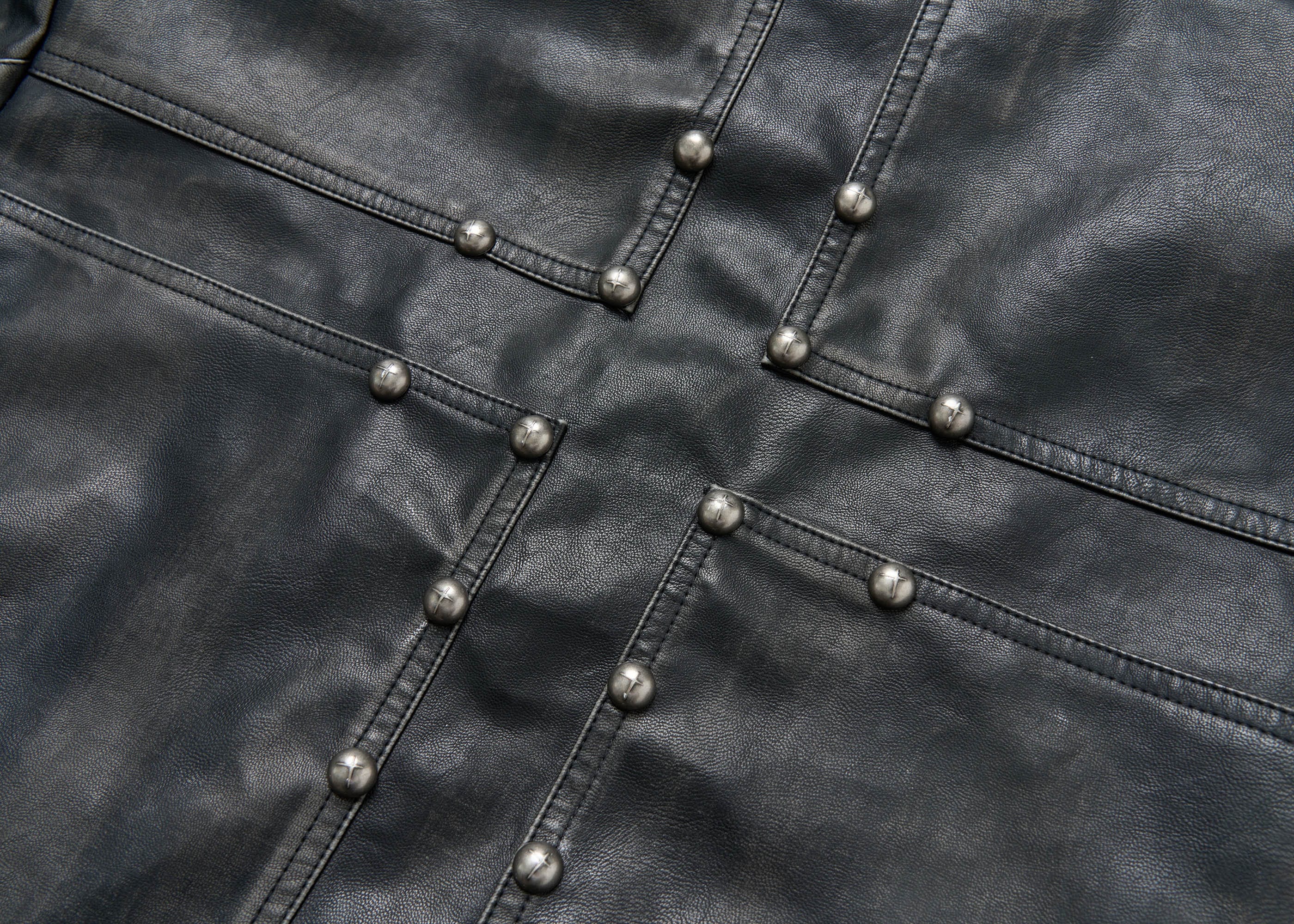 SAVAGEGROWTHWORLD Crossed Spliced Rivet Faux Leather Jacket, premium urban and streetwear designers apparel on PROJECTISR.com, SAVAGEGROWTHWORLD