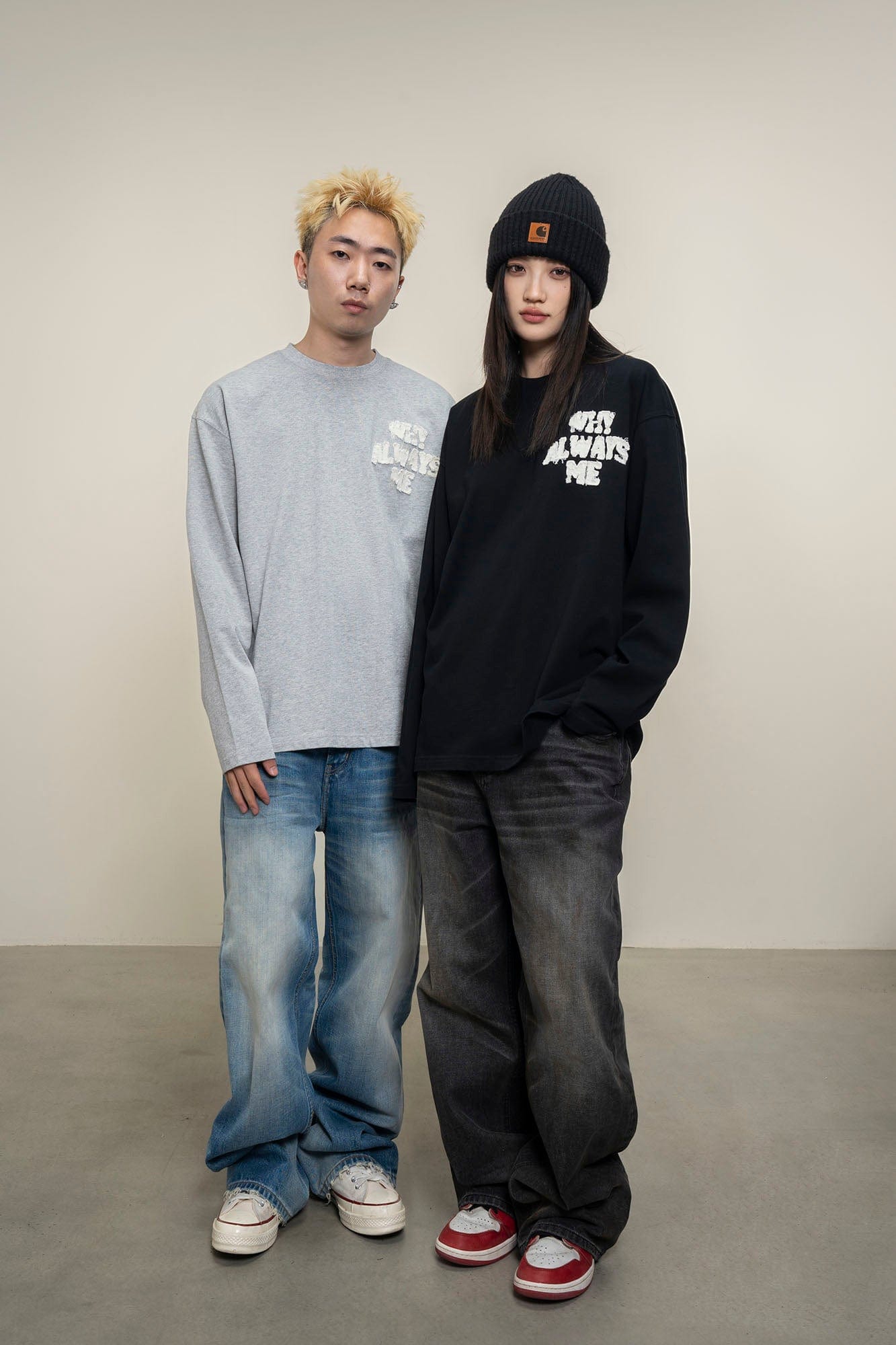 MAKEMORE Text Graphic Patch Long-Sleeve Tee, premium urban and streetwear designers apparel on PROJECTISR.com, MAKEMORE