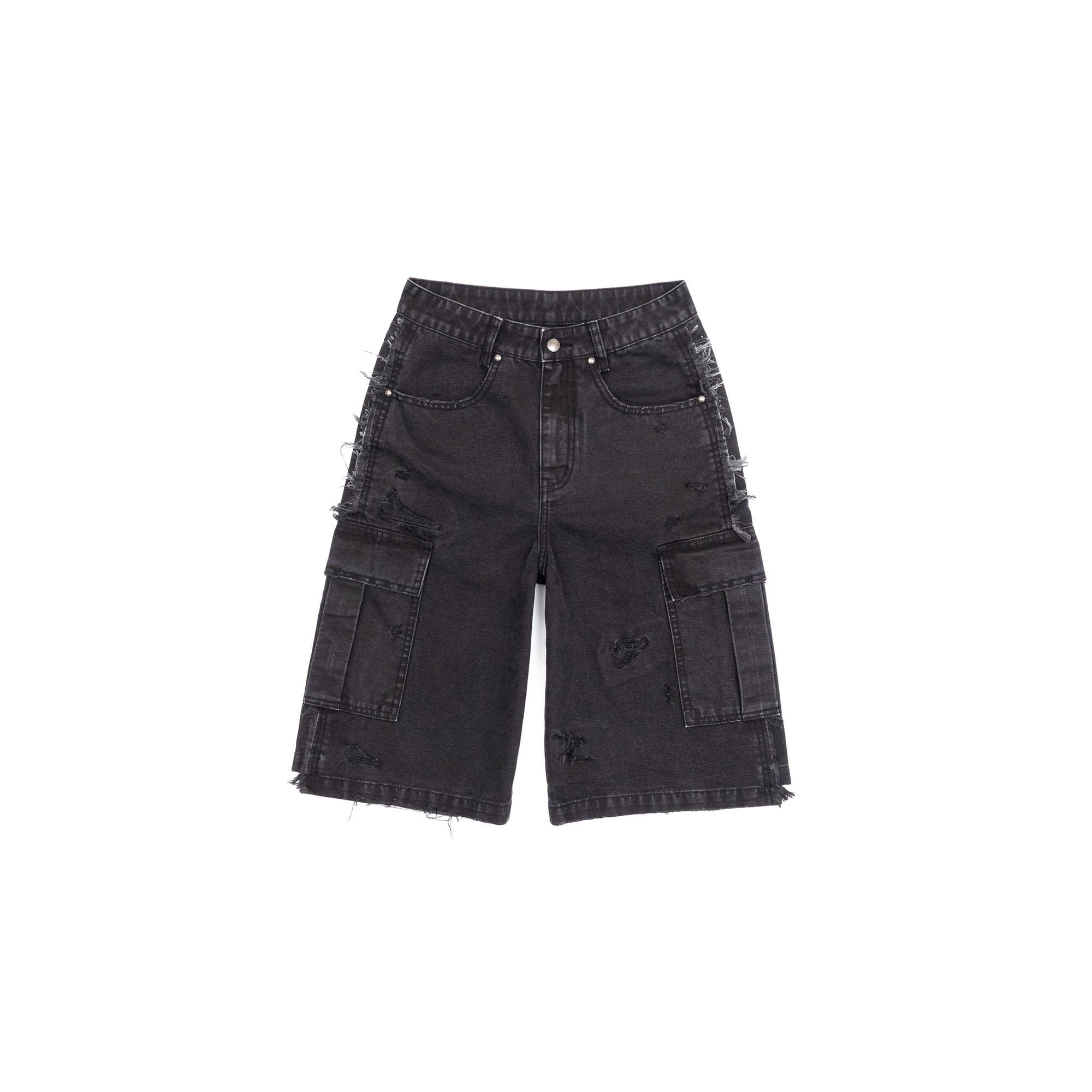 IN EXISTENCE Distressed Multi-Pocket Straight-Leg Cargo Shorts, premium urban and streetwear designers apparel on PROJECTISR.com, IN EXISTENCE