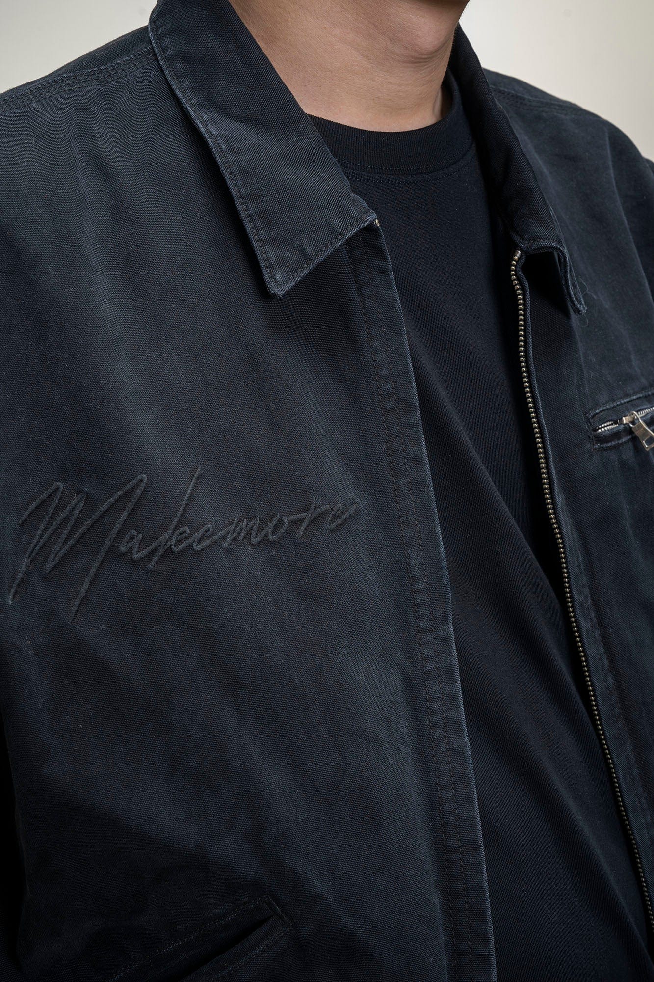 MAKEMORE Distressed Frayed Patch Utility Jacket, premium urban and streetwear designers apparel on PROJECTISR.com, MAKEMORE