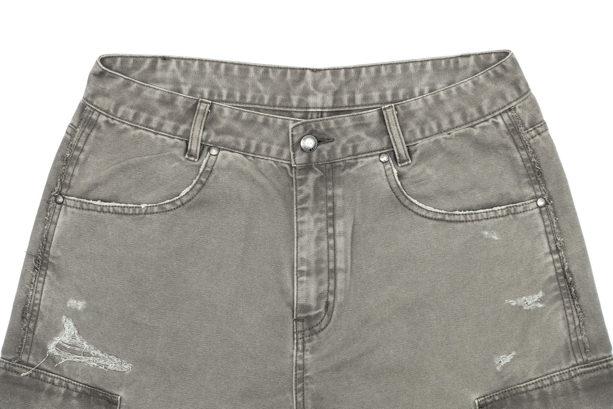 IN EXISTENCE Distressed Multi-Pocket Straight-Leg Cargo Shorts, premium urban and streetwear designers apparel on PROJECTISR.com, IN EXISTENCE