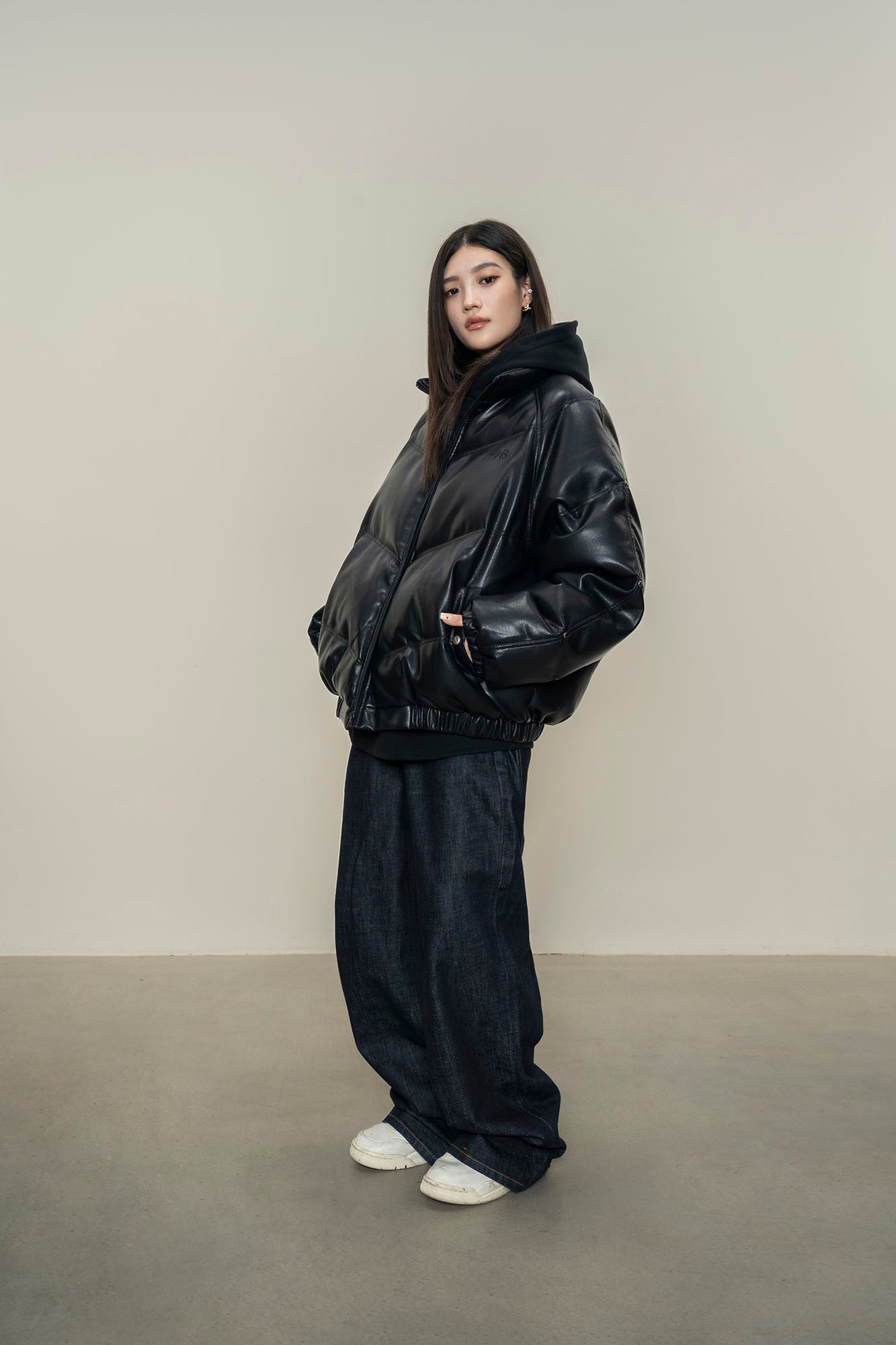 MAKEMORE Glossy PU Down Puffer Jacket