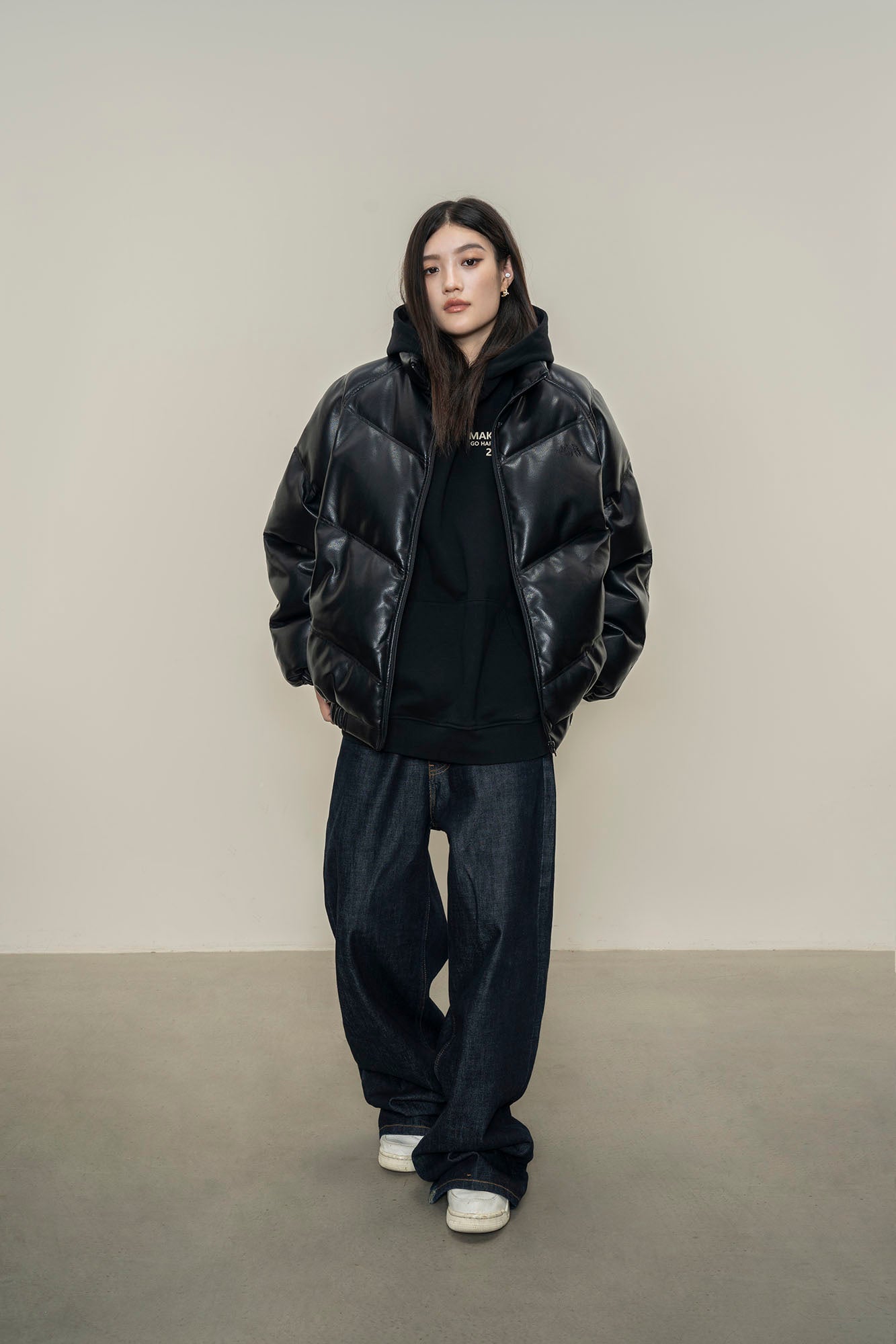 MAKEMORE Glossy PU Down Puffer Jacket