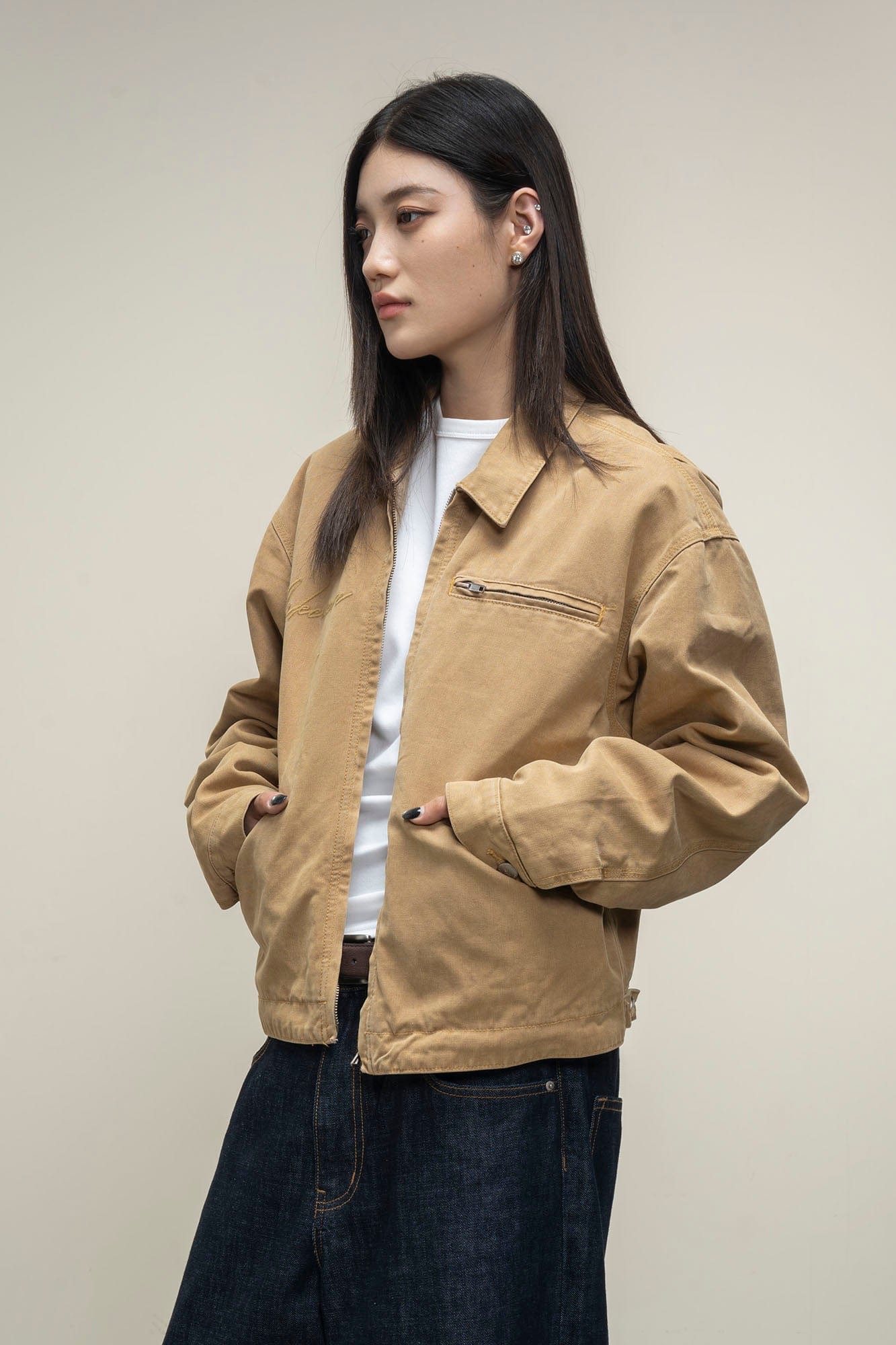 MAKEMORE Distressed Frayed Patch Utility Jacket, premium urban and streetwear designers apparel on PROJECTISR.com, MAKEMORE