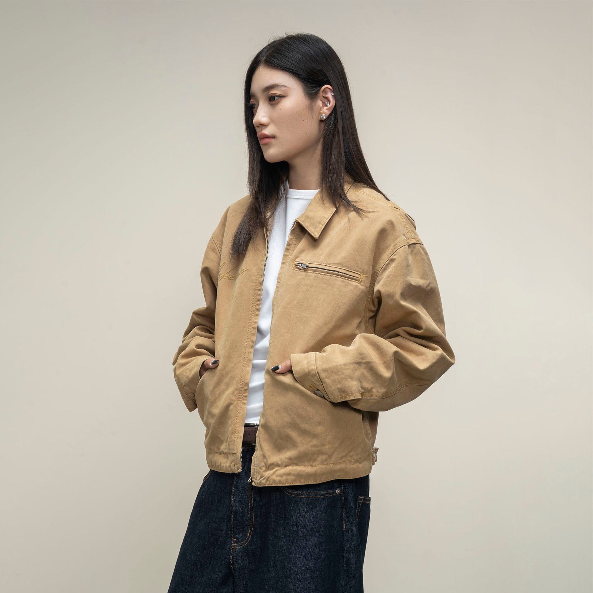 MAKEMORE Distressed Frayed Patch Utility Jacket, premium urban and streetwear designers apparel on PROJECTISR.com, MAKEMORE
