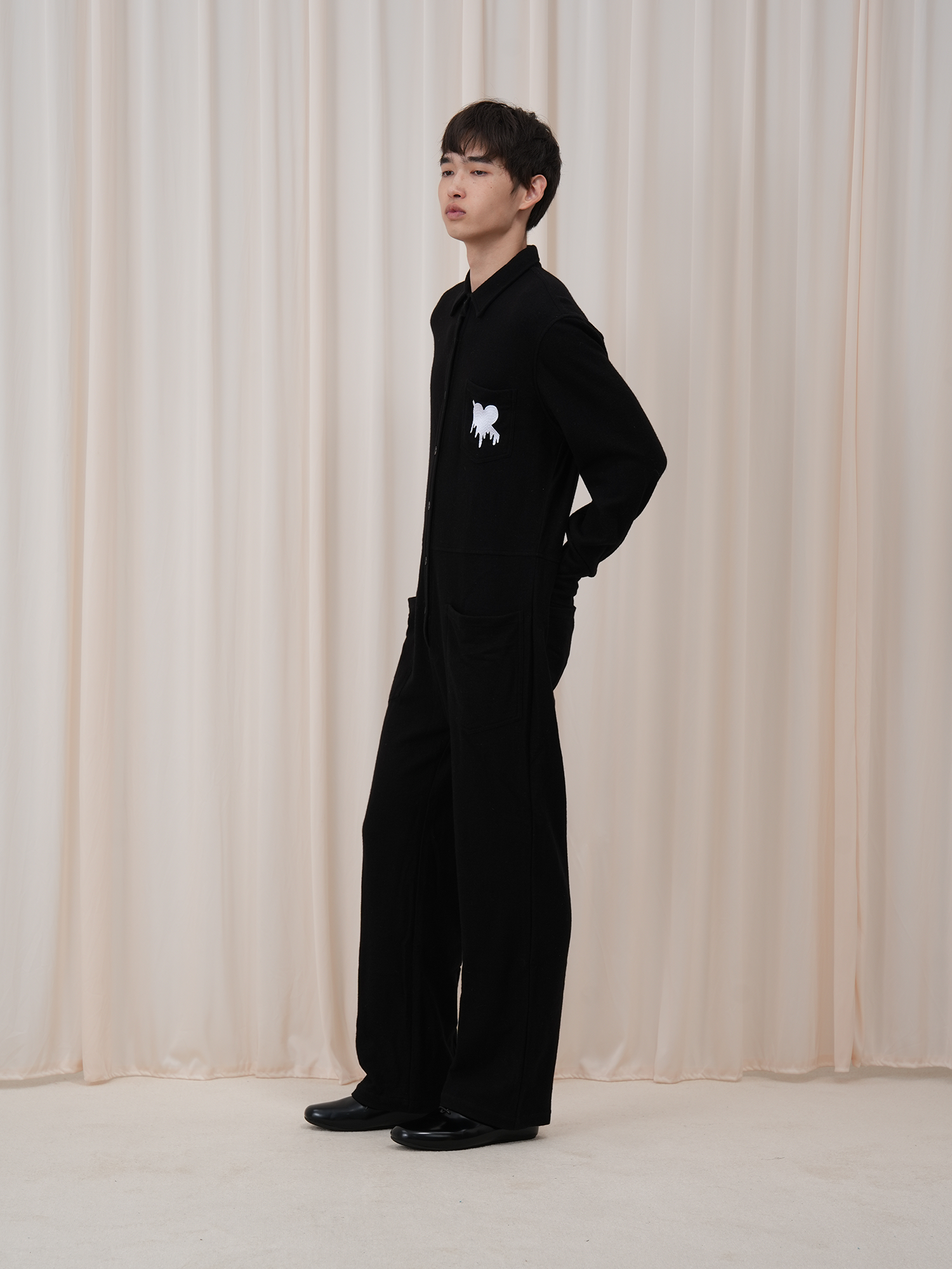 OUYANG WENJUN Wool Fluid-Heart Embroidered Jumpsuit