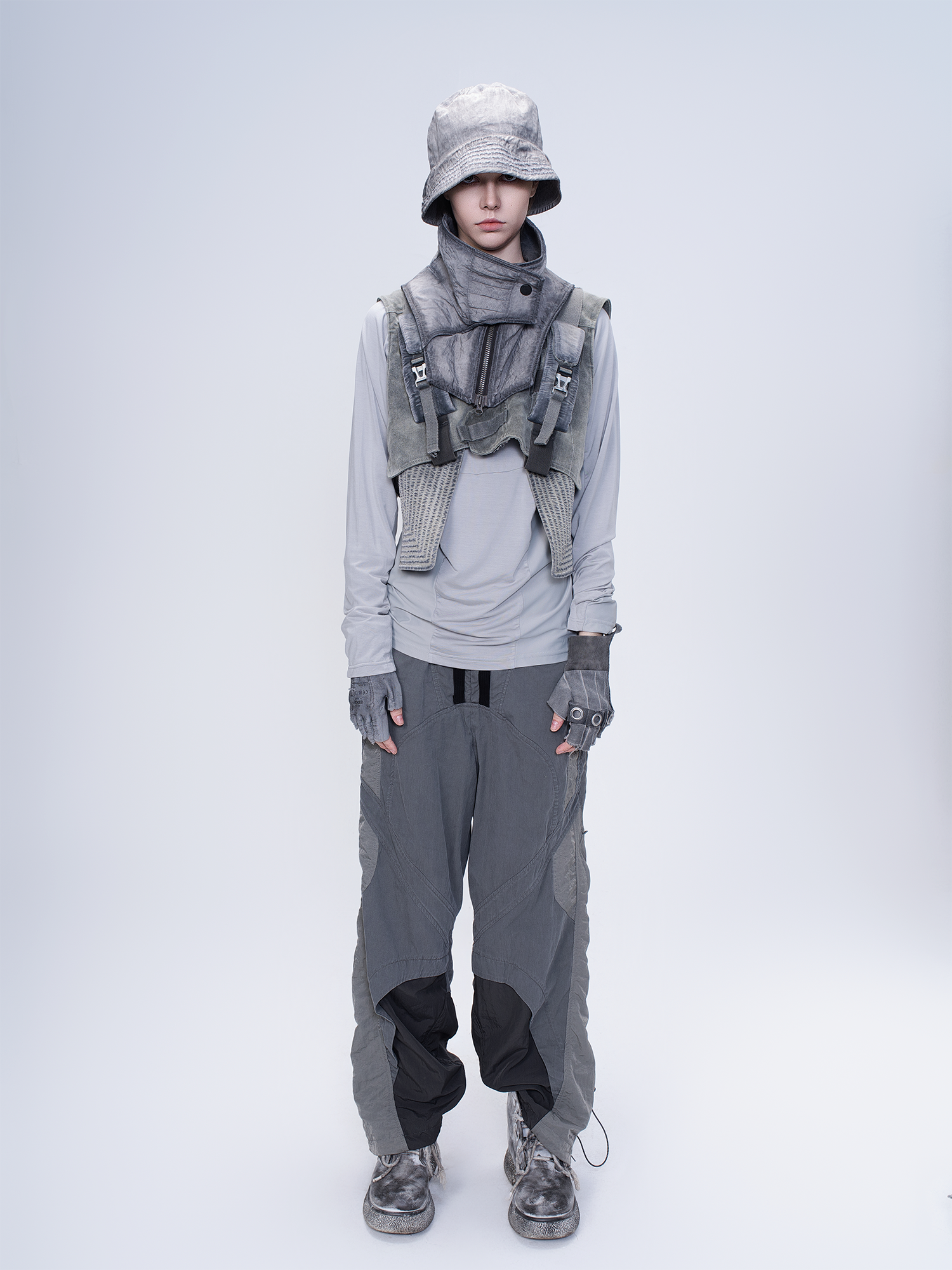 STEAM Deconstructed Zippered Spliced Wide-Leg Cargo Pants