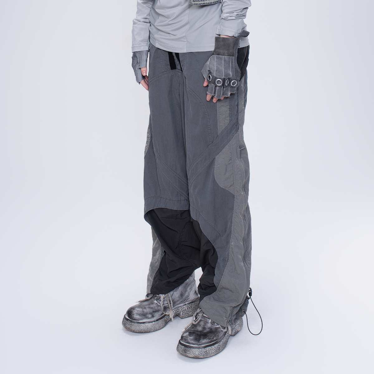 STEAM Deconstructed Zippered Spliced Wide-Leg Cargo Pants