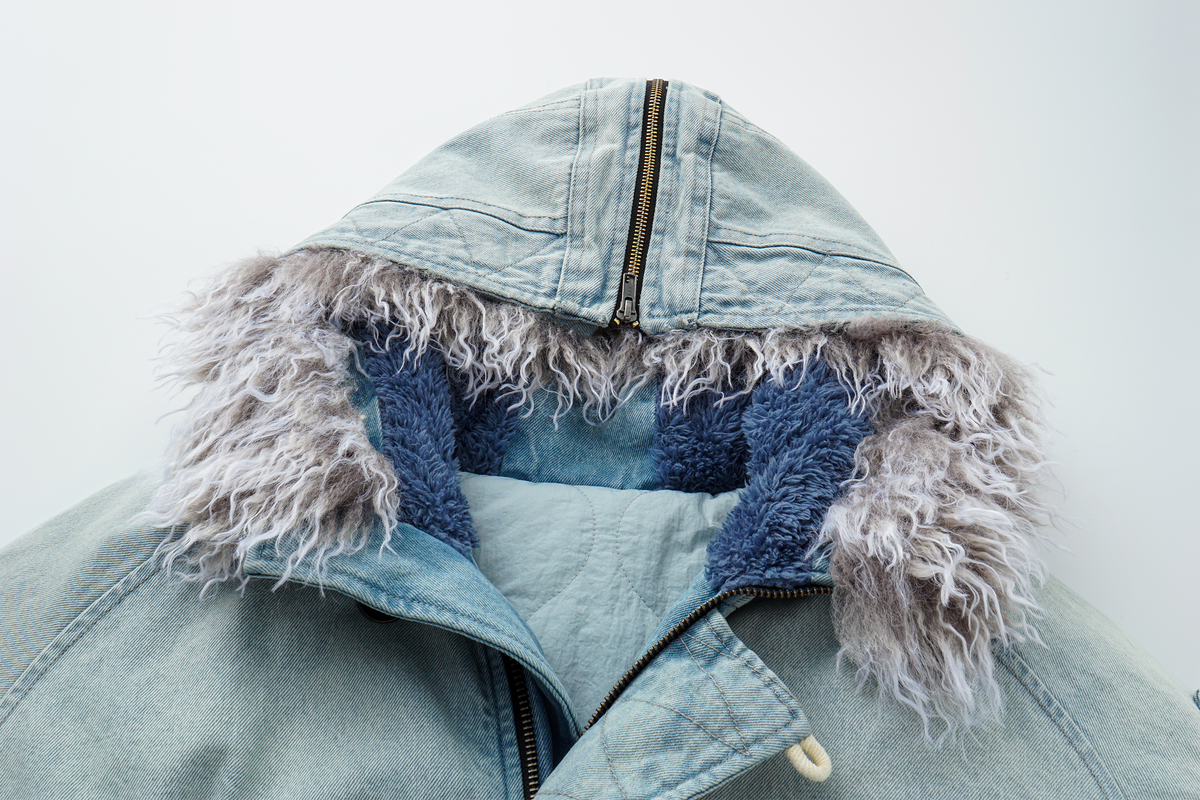 AVINMADE Denim Fur-Trimmed Hooded Bomber Jacket