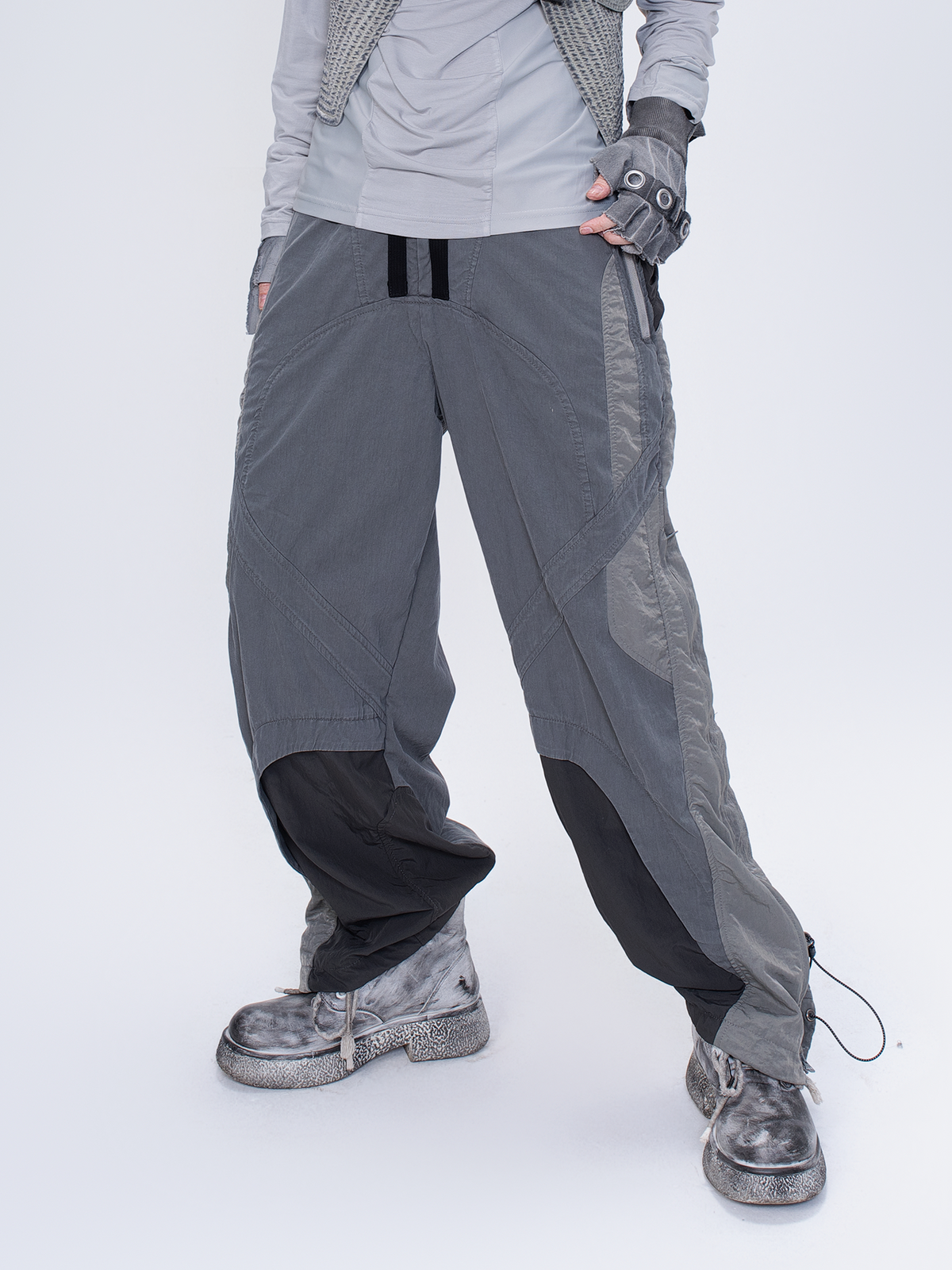 STEAM Deconstructed Zippered Spliced Wide-Leg Cargo Pants