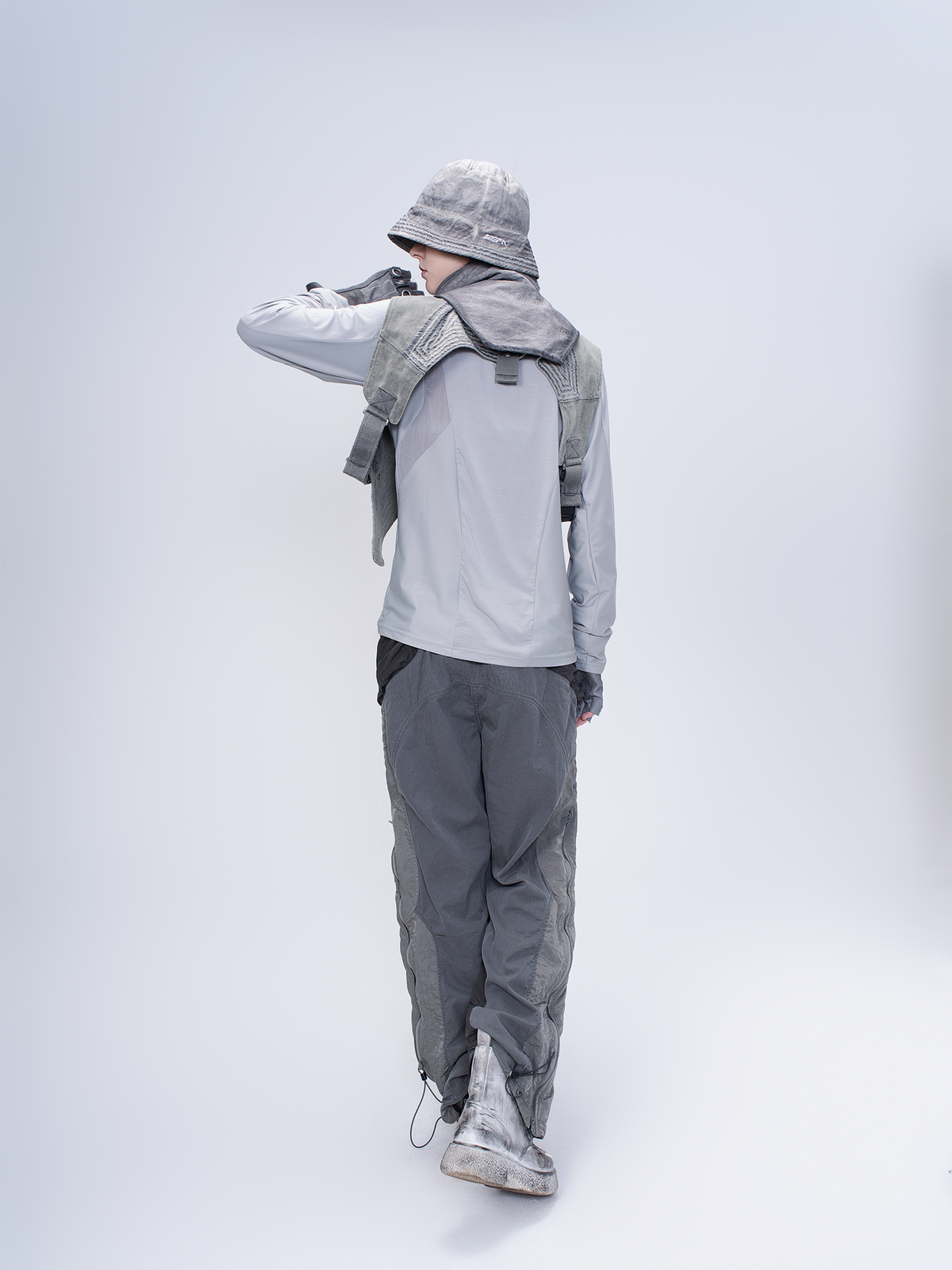 STEAM Deconstructed Zippered Spliced Wide-Leg Cargo Pants