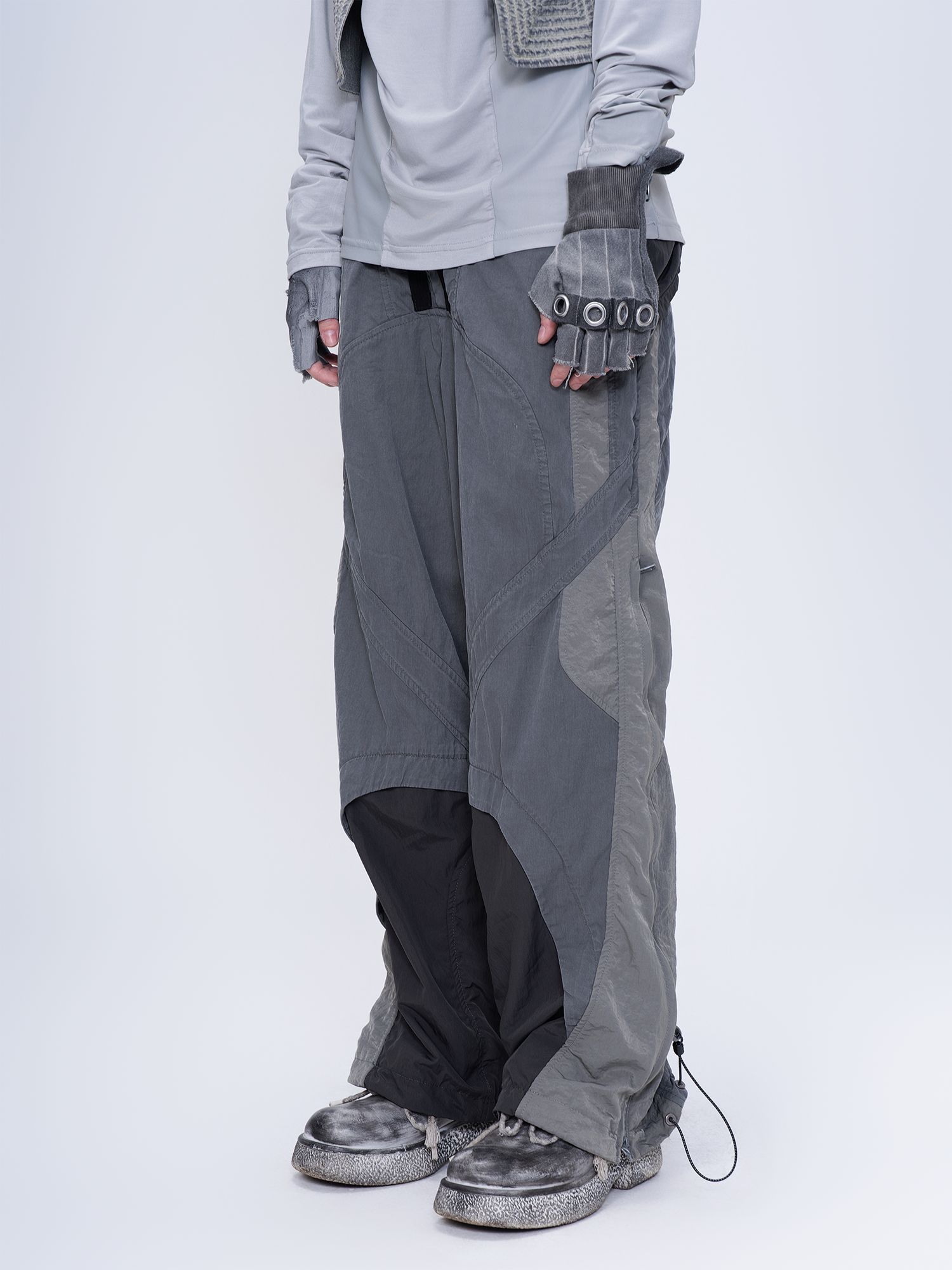 STEAM Deconstructed Zippered Spliced Wide-Leg Cargo Pants